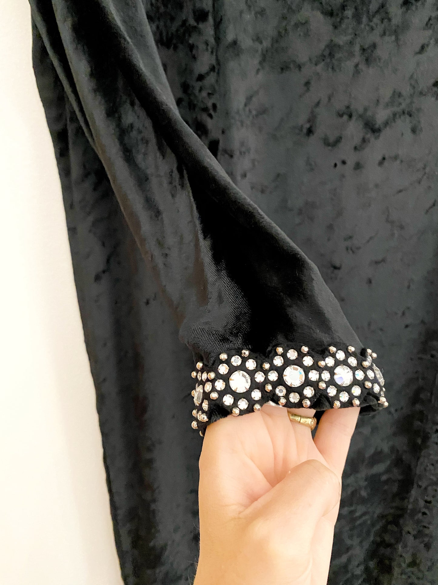 1970s Adolfo Velvet + Rhinestone Evening Sheath Dress- M/L