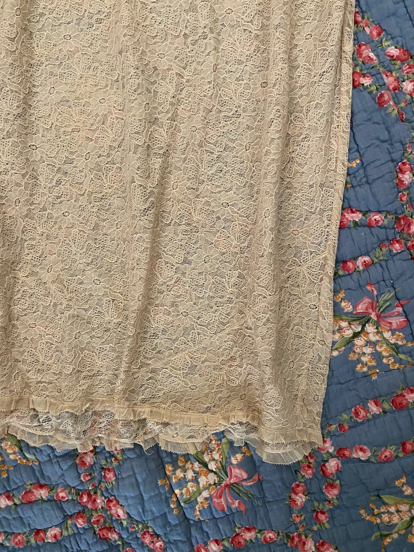 1930s Pristine French Lace Bias Cut Slip Dress- M