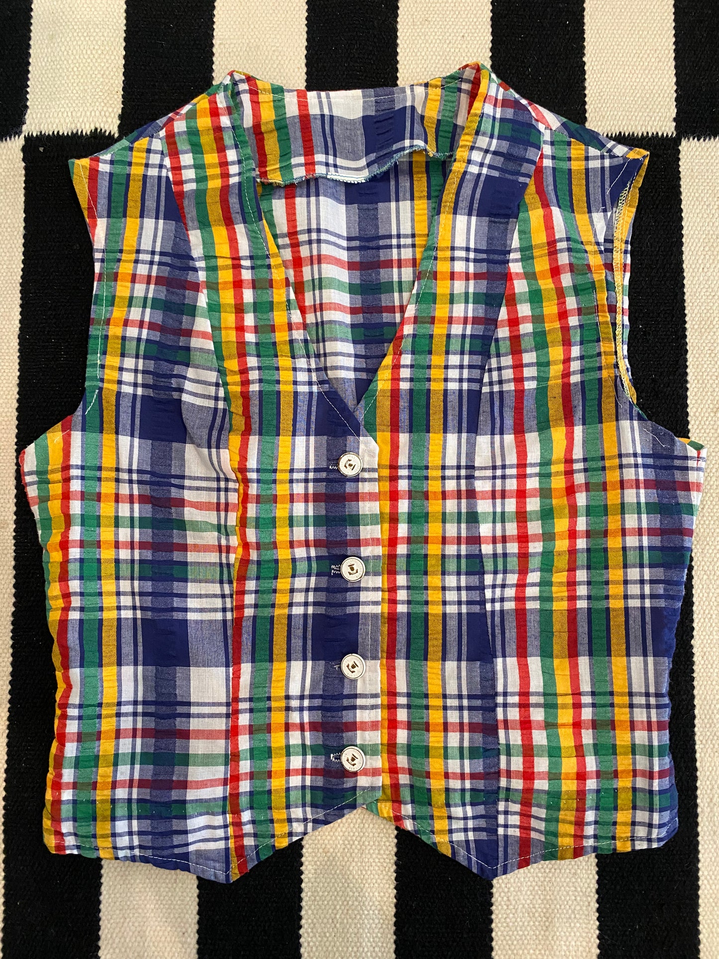 1970s Plaid Seersucker Waistcoat- S