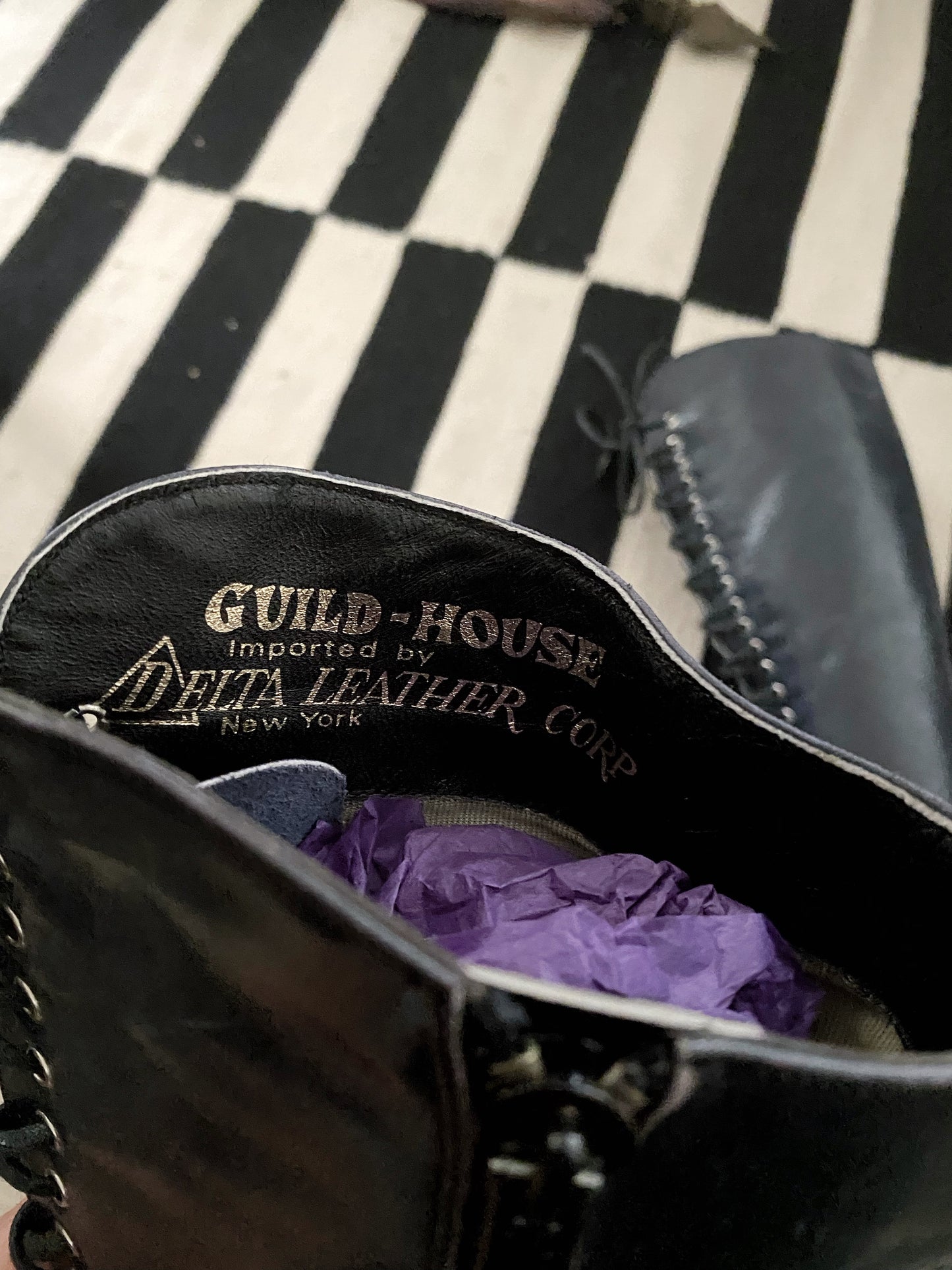 1960s Navy Leather Lace Up Gogo Boots- 7.5/8
