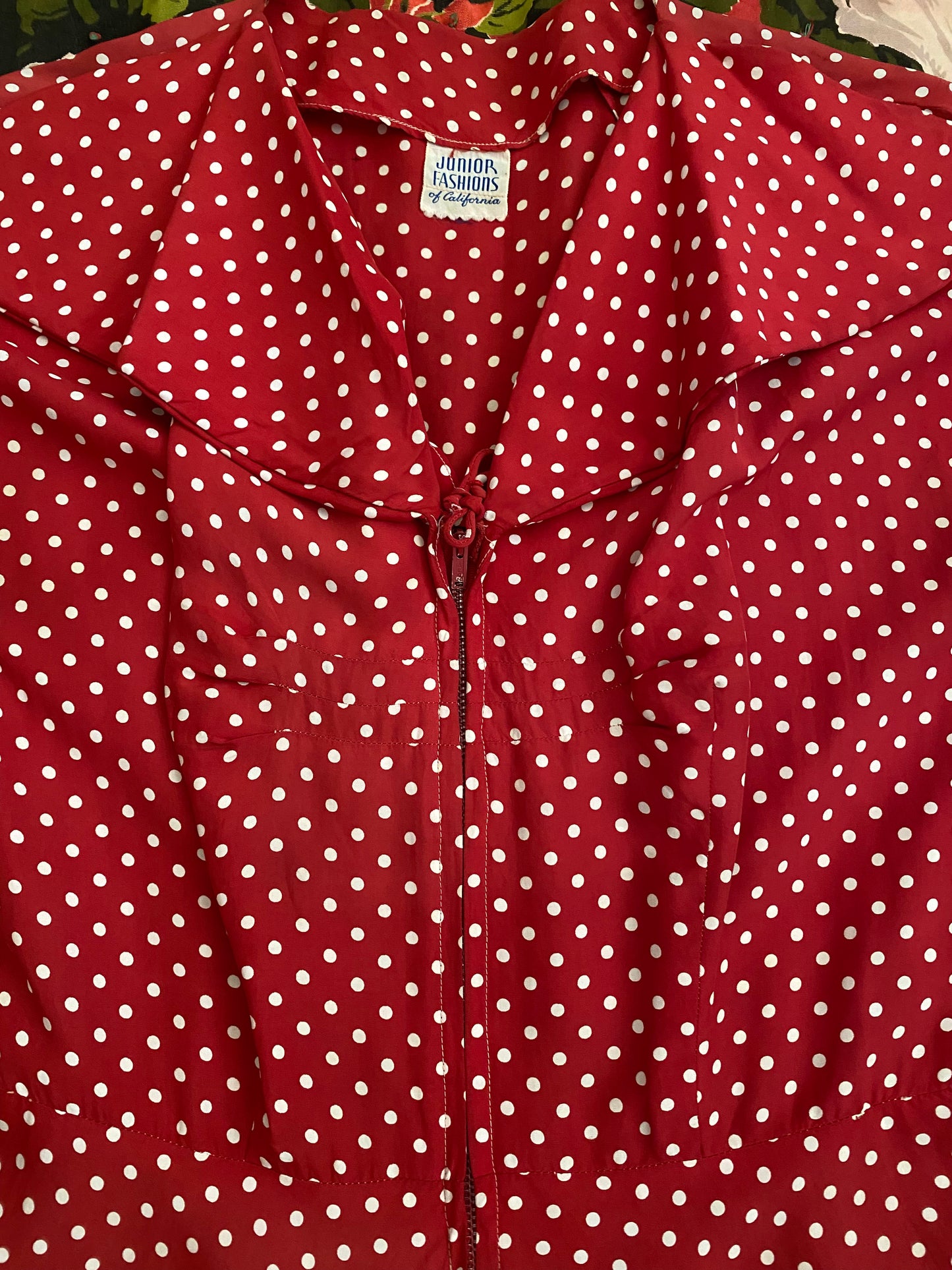 1940s Polka Dot Rayon Zipper Front Day Dress- S