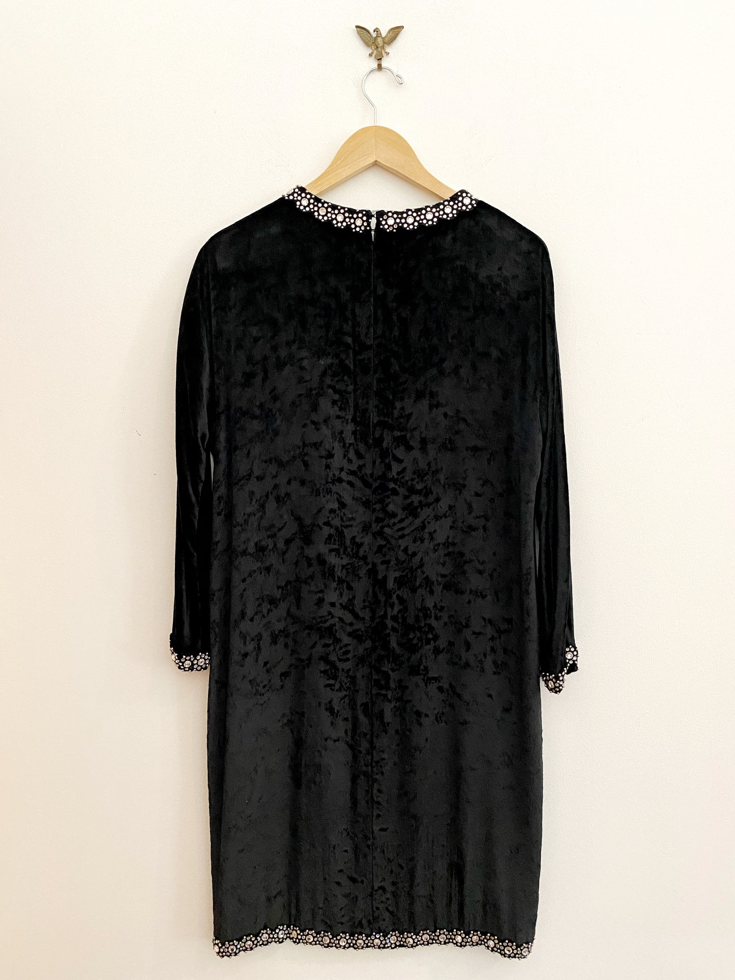 1970s Adolfo Velvet + Rhinestone Evening Sheath Dress- M/L