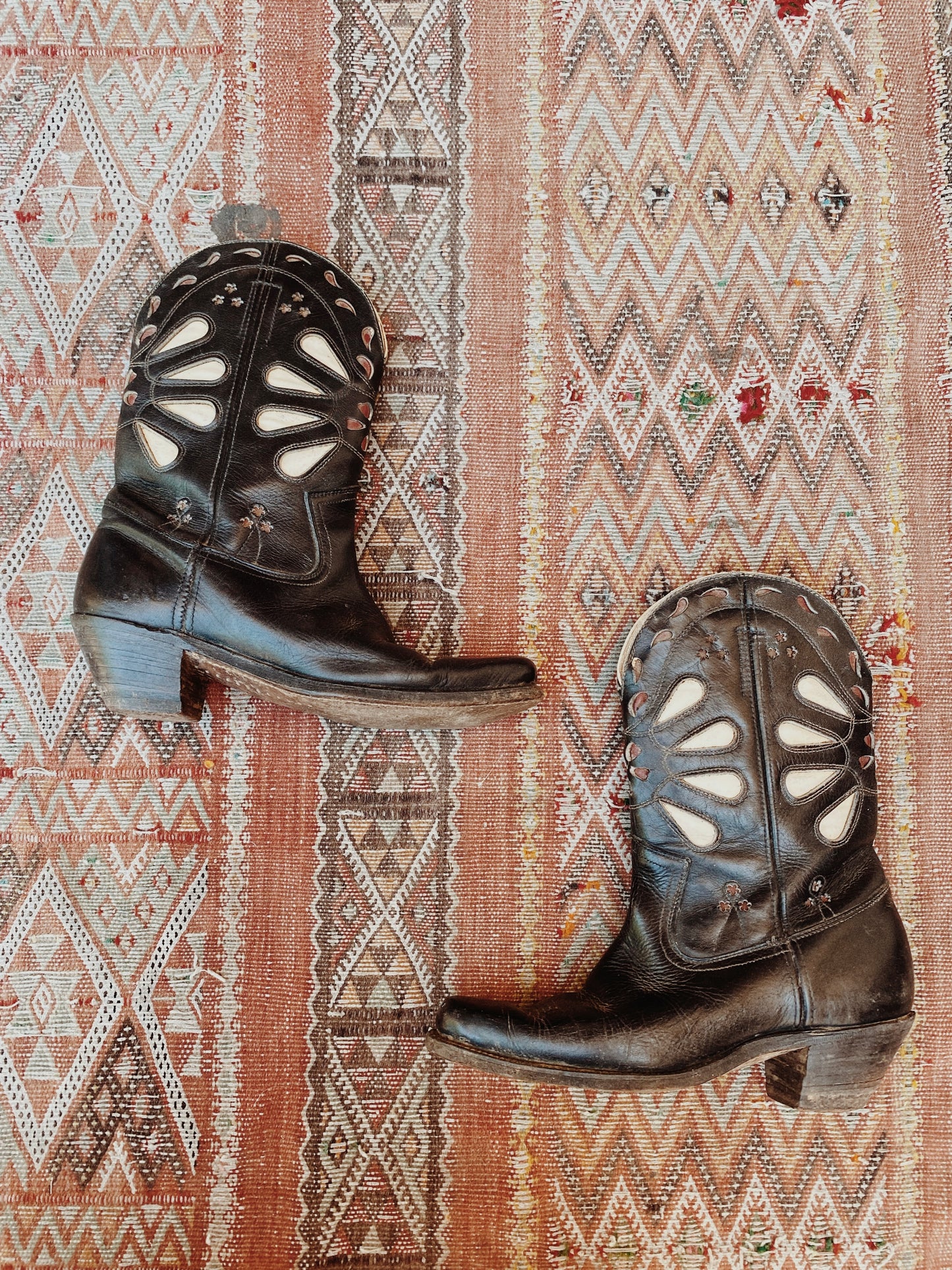 1940s Black Inlay Pee Wee Cowboy Boots- 7/7.5
