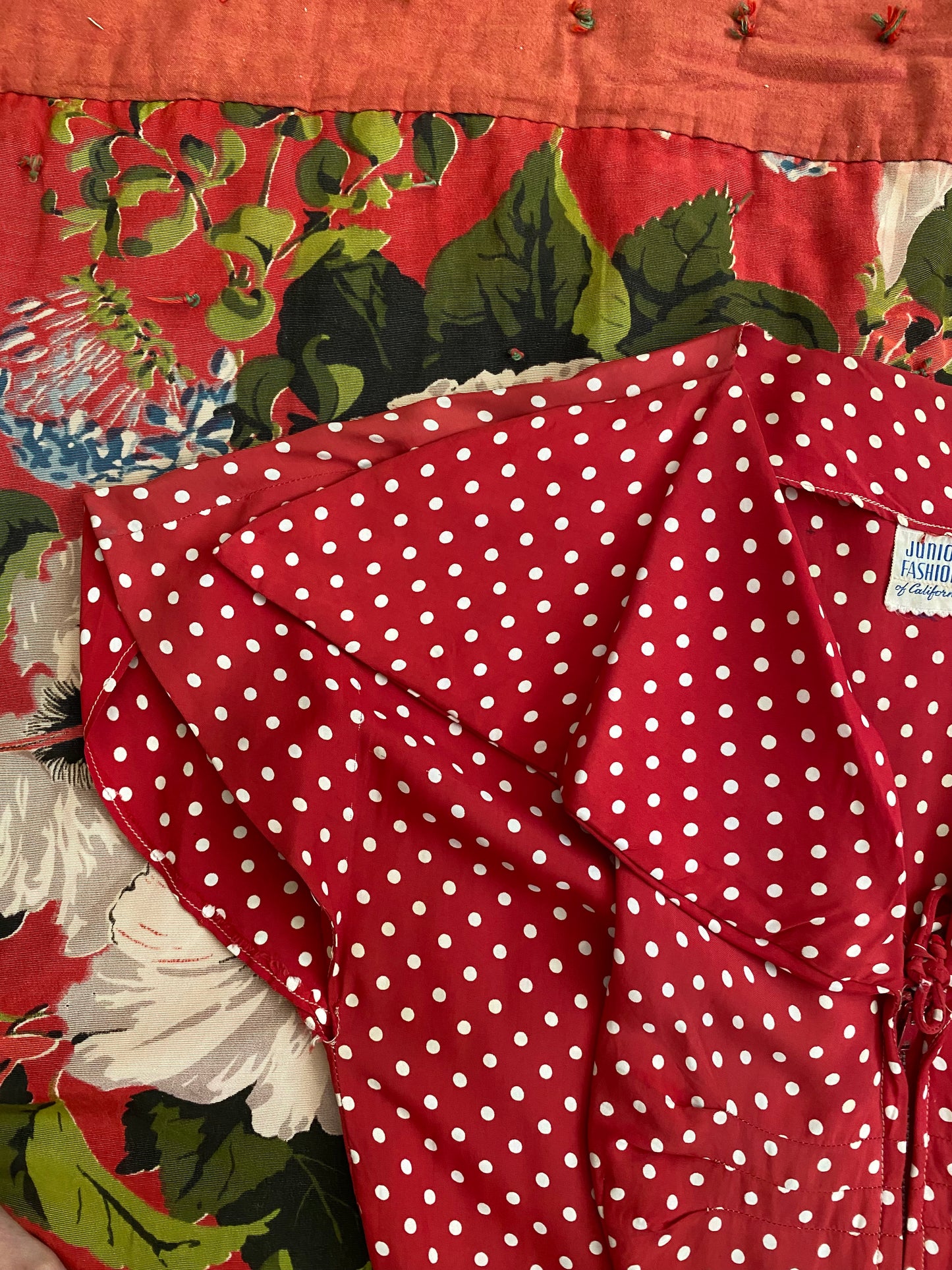 1940s Polka Dot Rayon Zipper Front Day Dress- S/M
