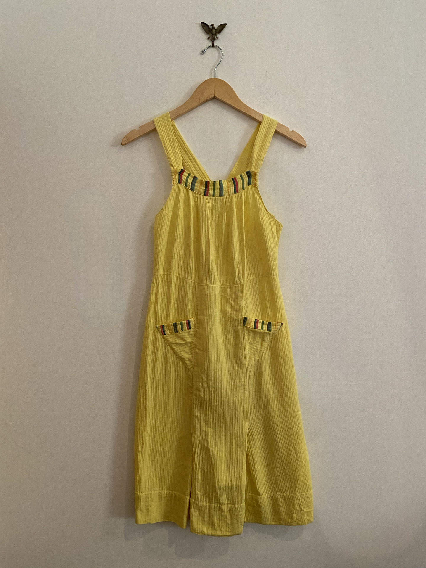 1930s Yellow Ribbed Sportswear Dress w/ Deco Pockets- S/M