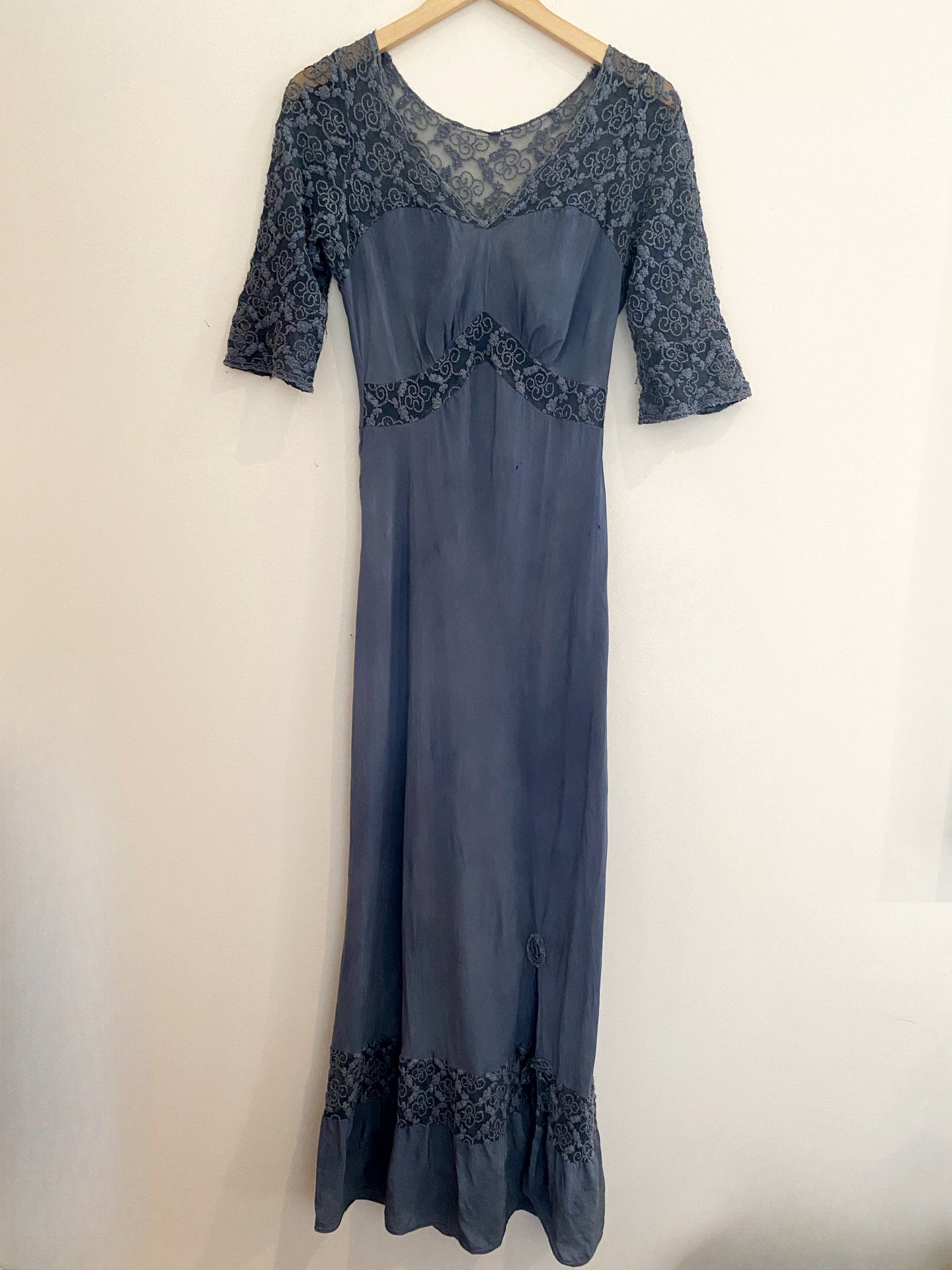 1930s Silk + Lace Robins Egg Slip Dress- S/M