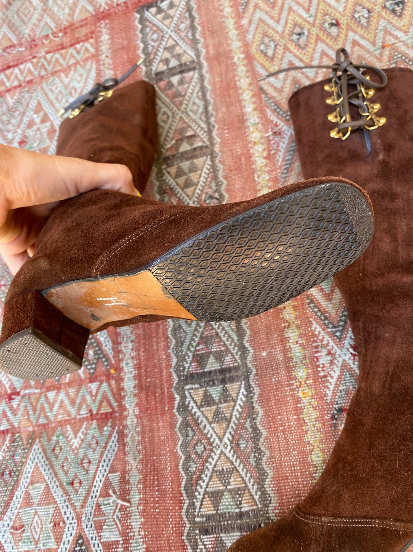 1960s/70s Chocolate Brown Suede Gogo Boots- 7
