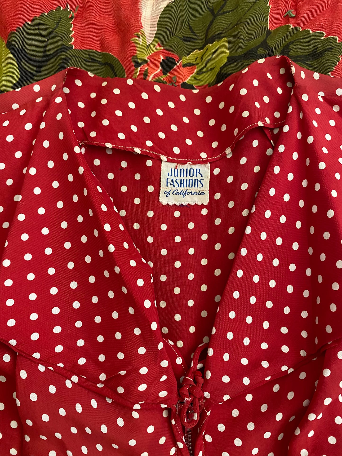 1940s Polka Dot Rayon Zipper Front Day Dress- S