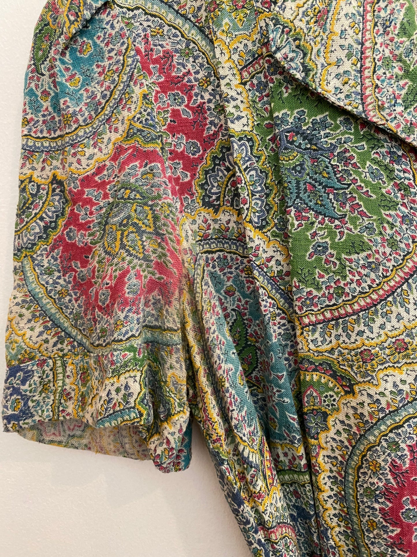 1930s Paisley Cotton Day Dress w/ Minty Buttons- M/L