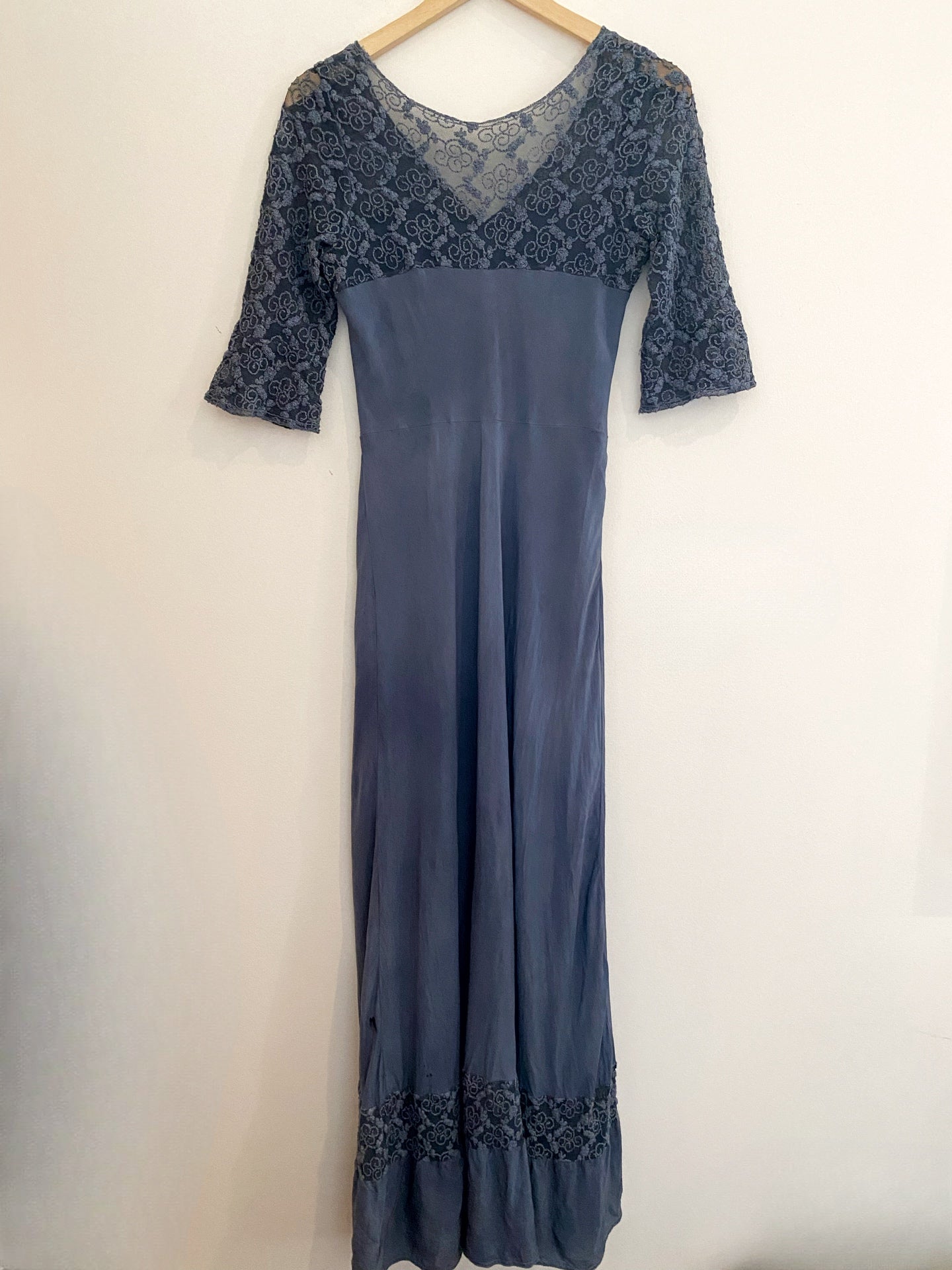 1930s Silk + Lace Robins Egg Slip Dress- S/M
