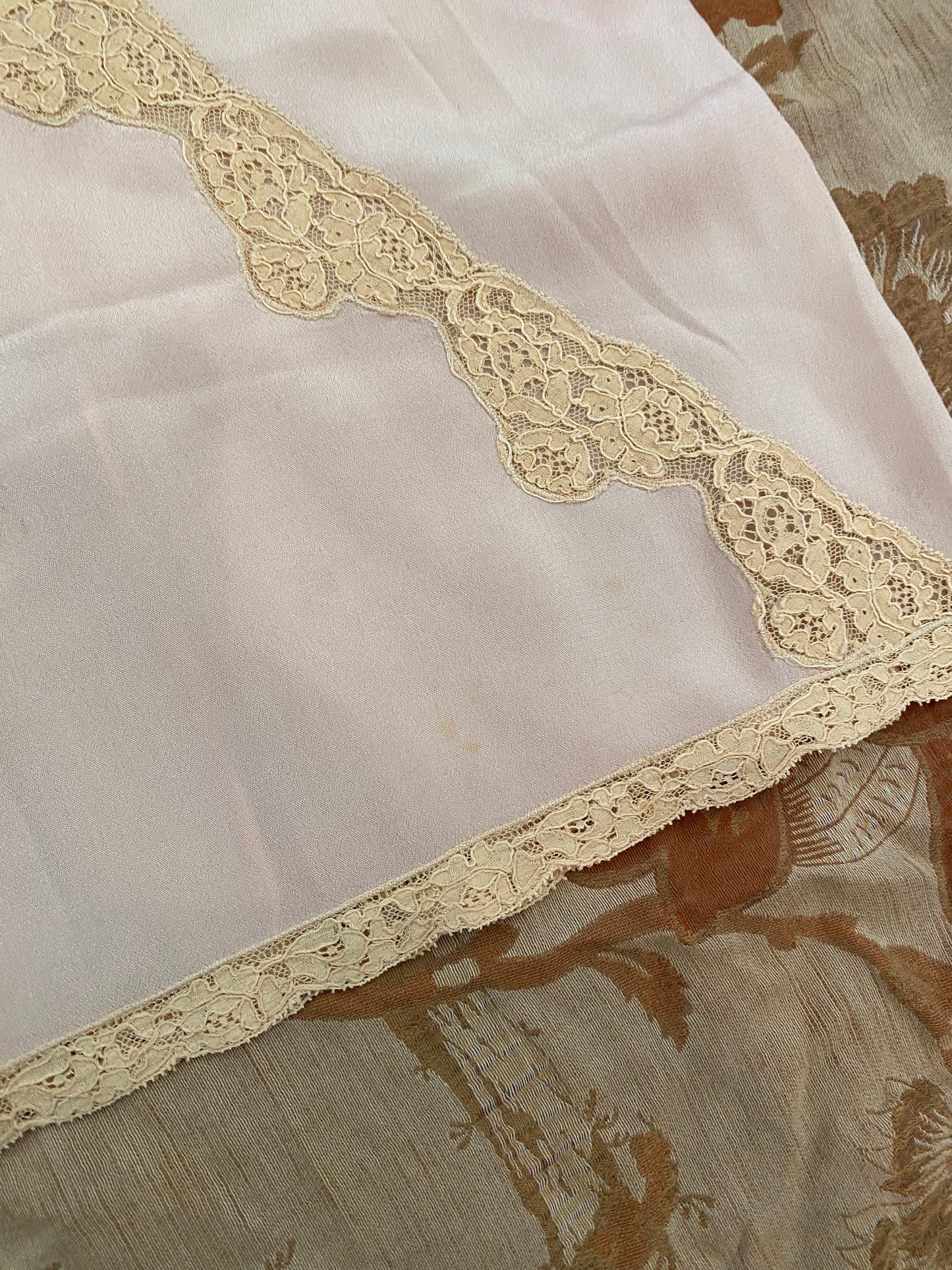 Darling 1920s Blush Silk Top w/ Rosettes + Embroidery- M/L