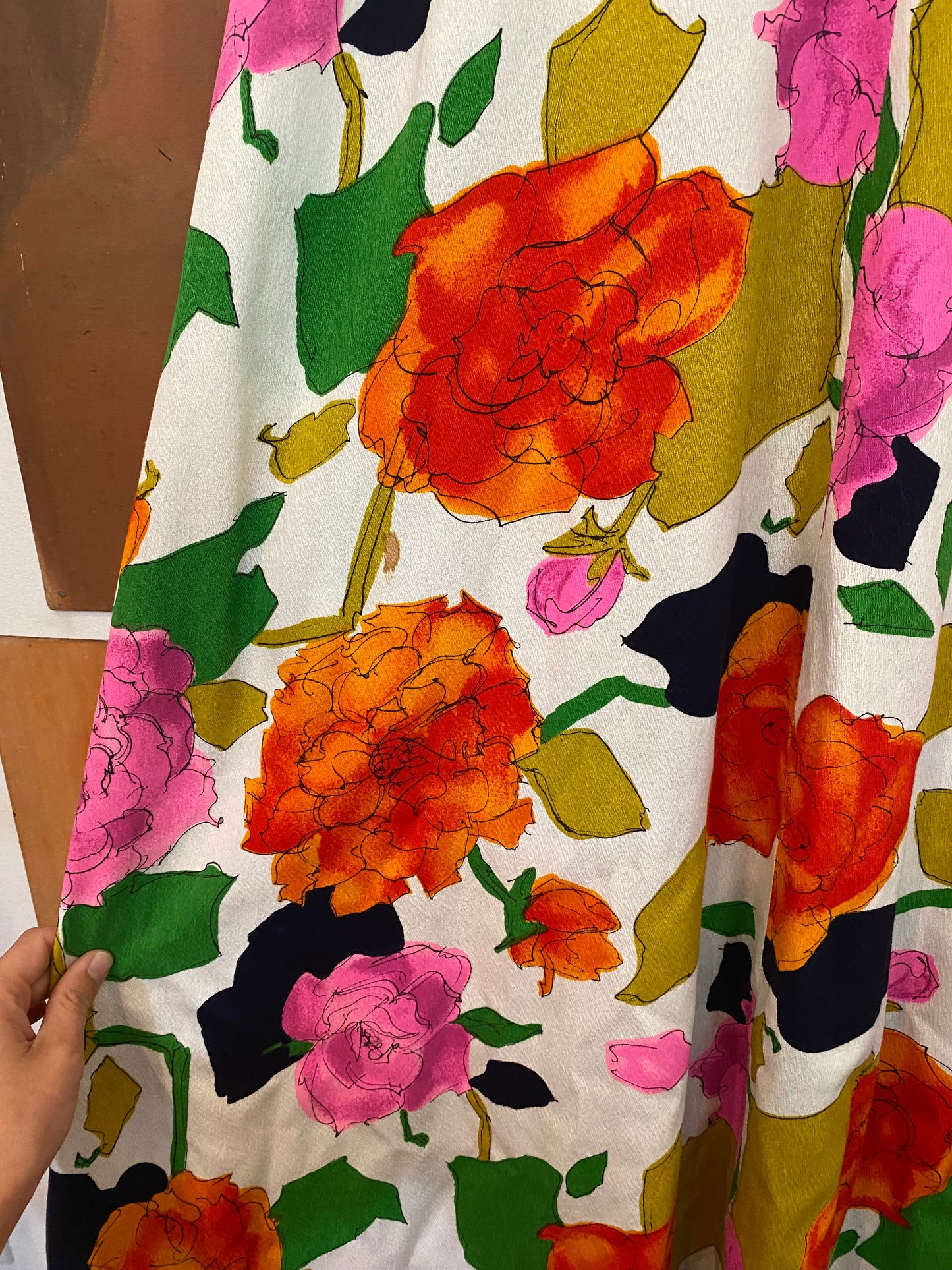 1950s/60s Julie Mills Bark Cloth Floral Maxi Dress- 8/10