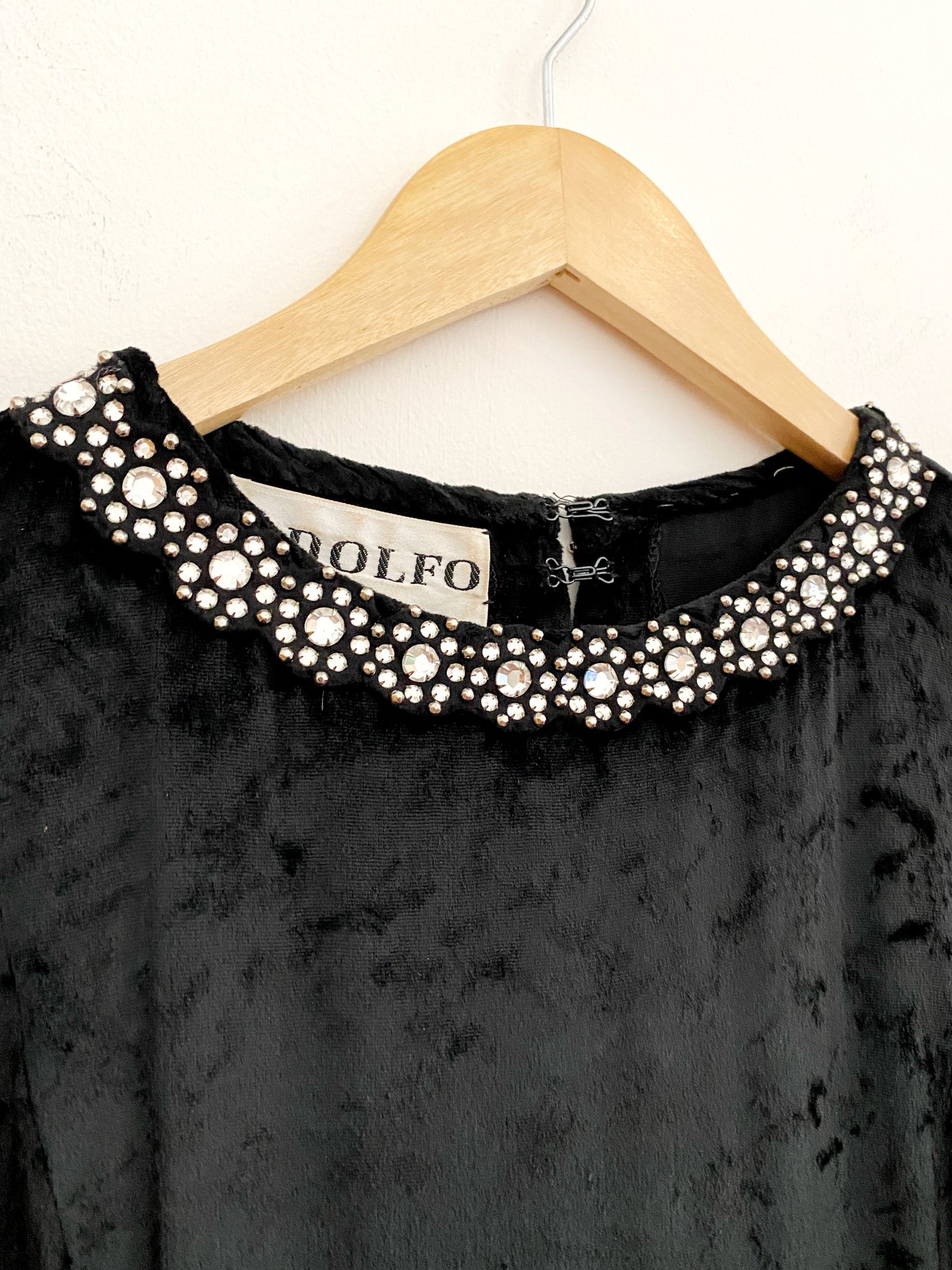 1970s Adolfo Velvet + Rhinestone Evening Sheath Dress- M/L
