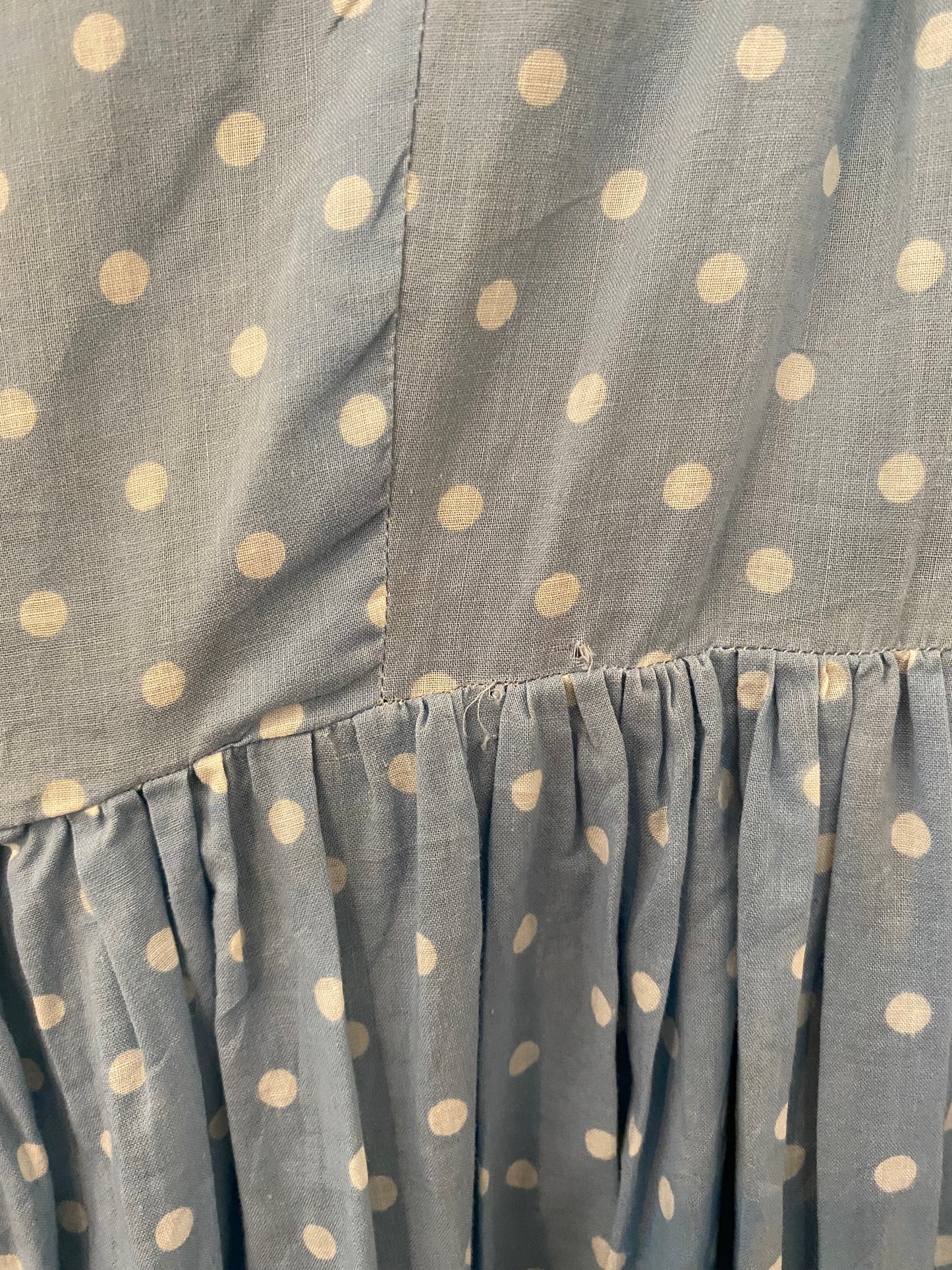 1940s Baby Blue Cotton Polka Dot Maxi Dress w/ Shawl Collar- L