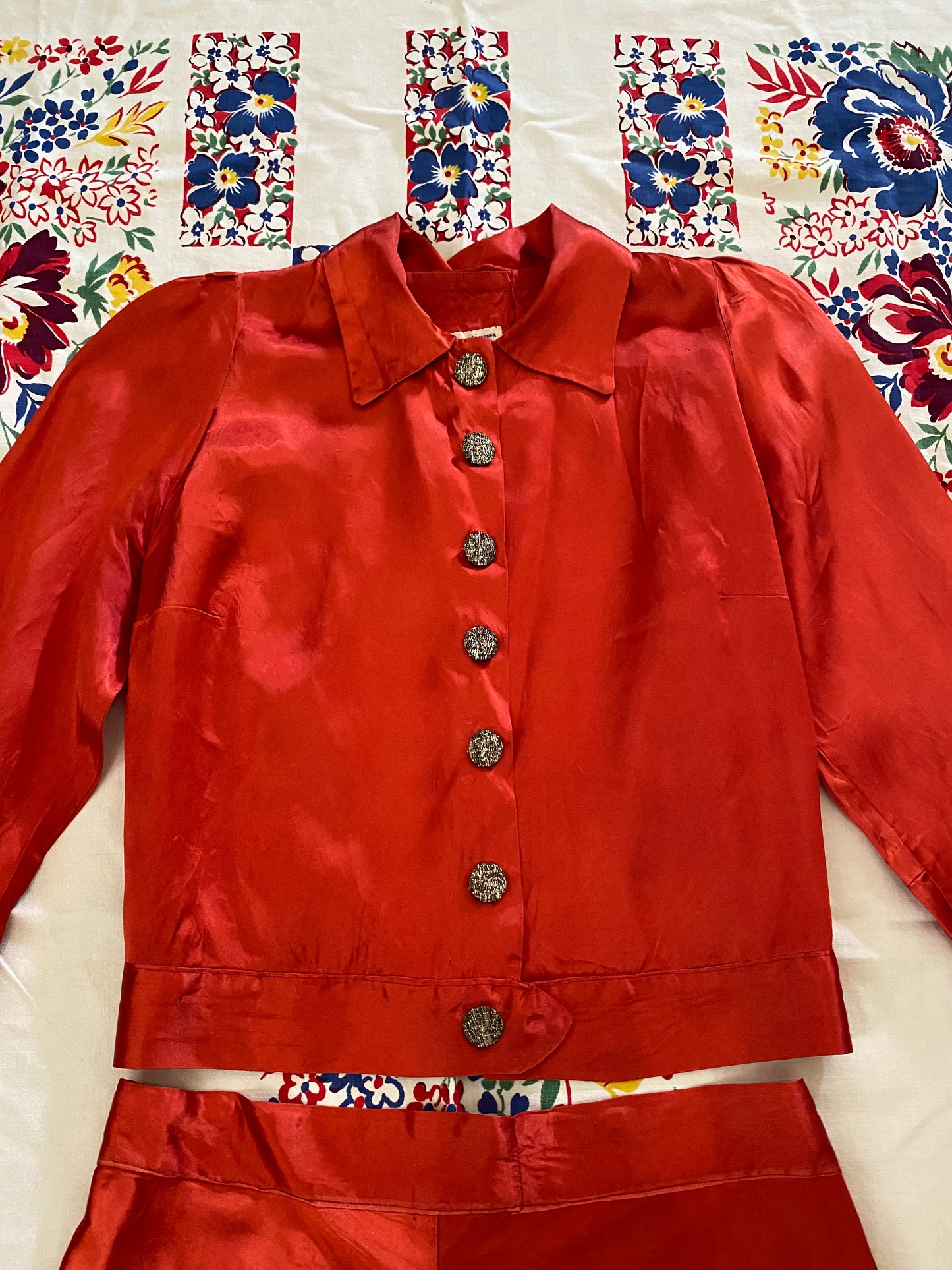 1940s Cabernet Red Satin Rayon Short Show Set- M