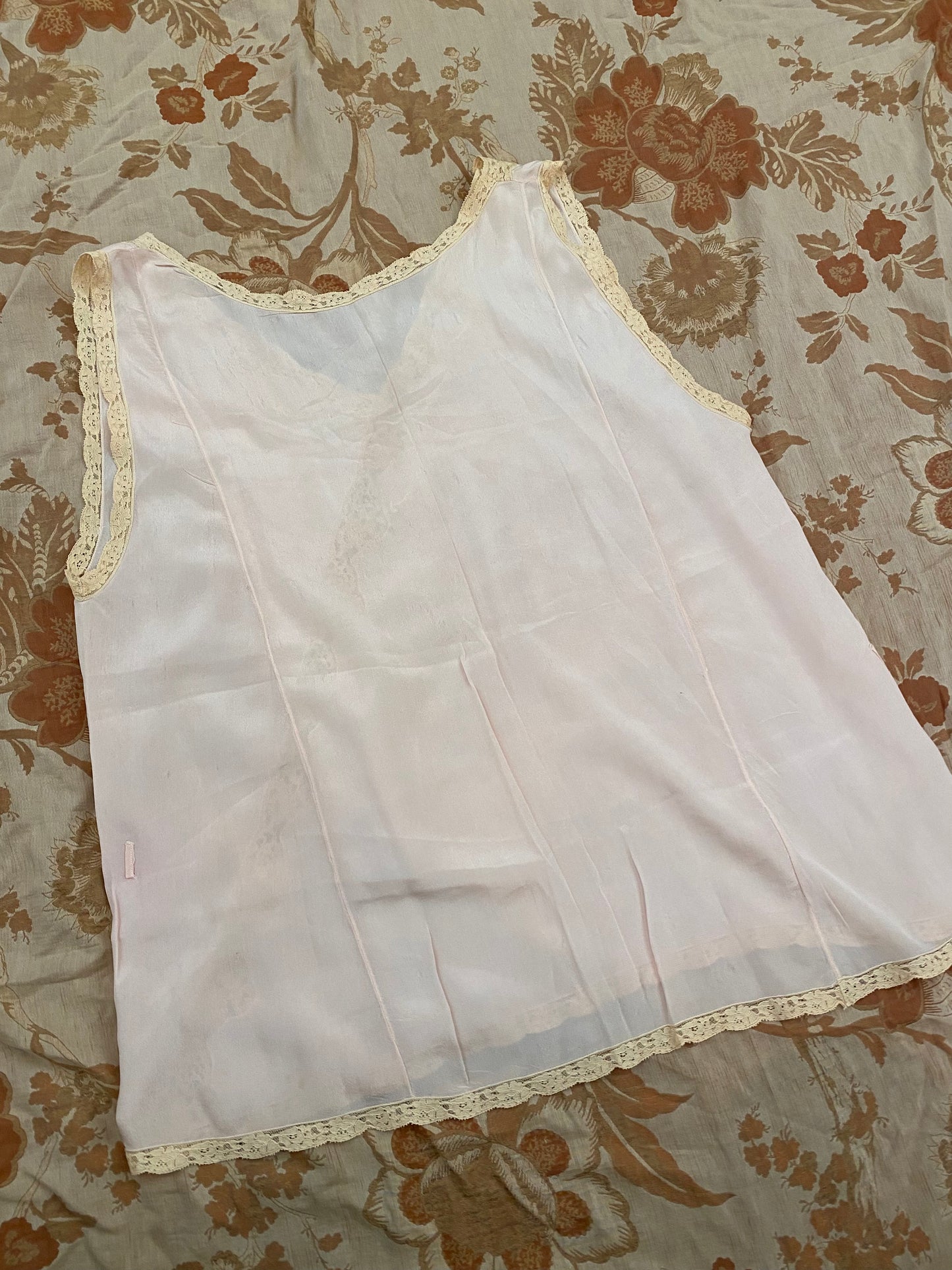 Darling 1920s Blush Silk Top w/ Rosettes + Embroidery- M/L