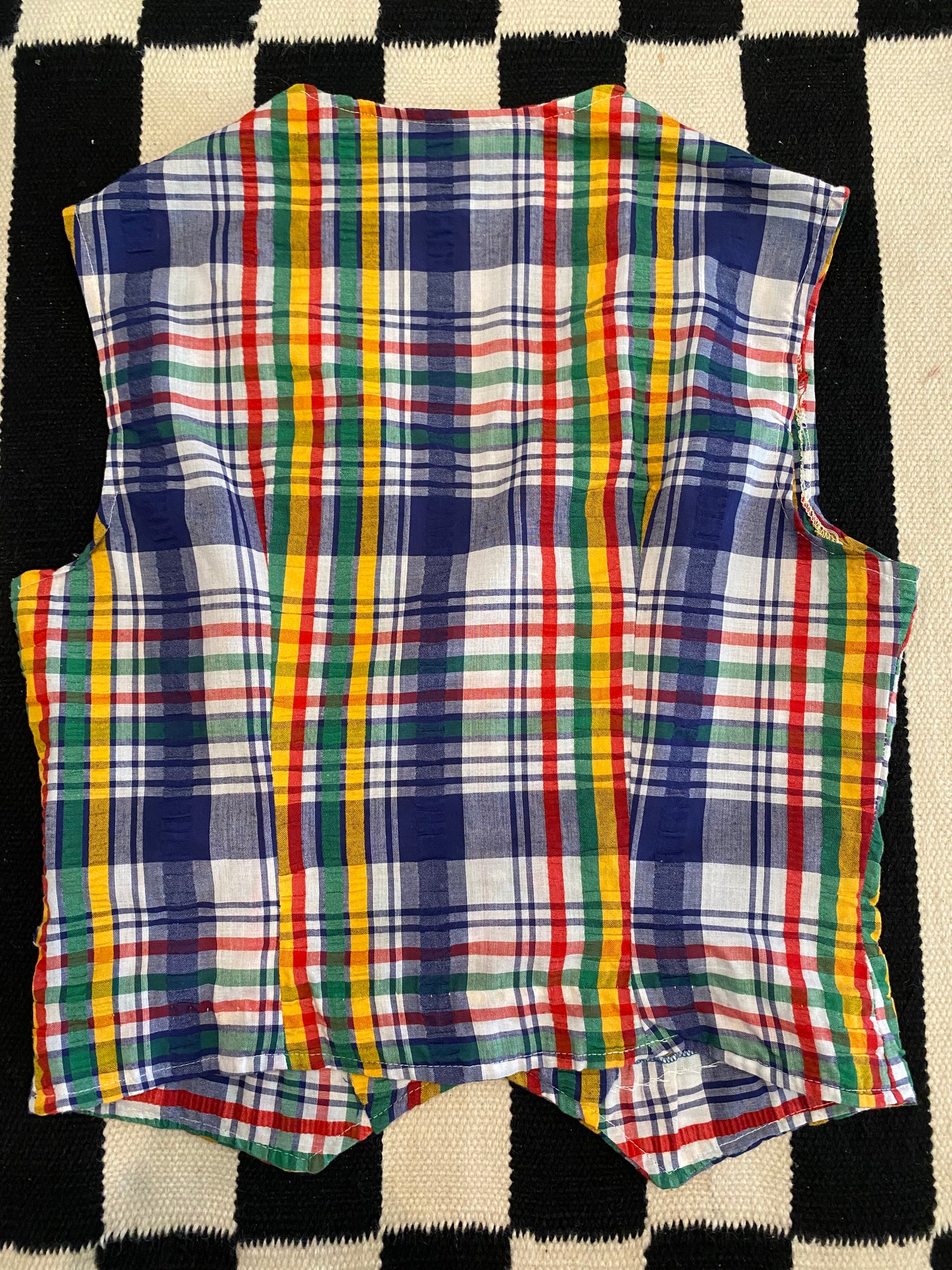 1970s Plaid Seersucker Waistcoat- S