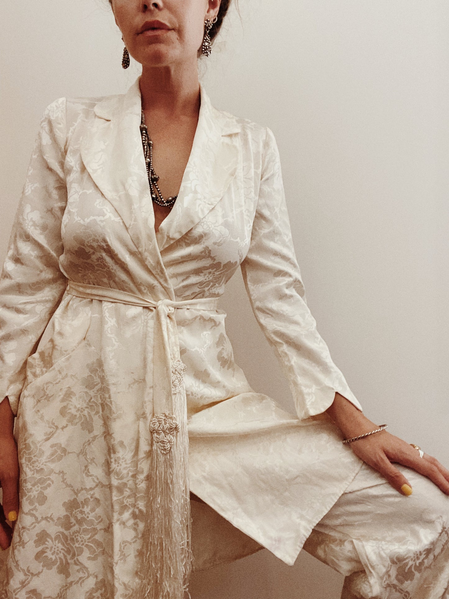 1940s Jacquard Rayon Lounge Set w/ Tassels- S