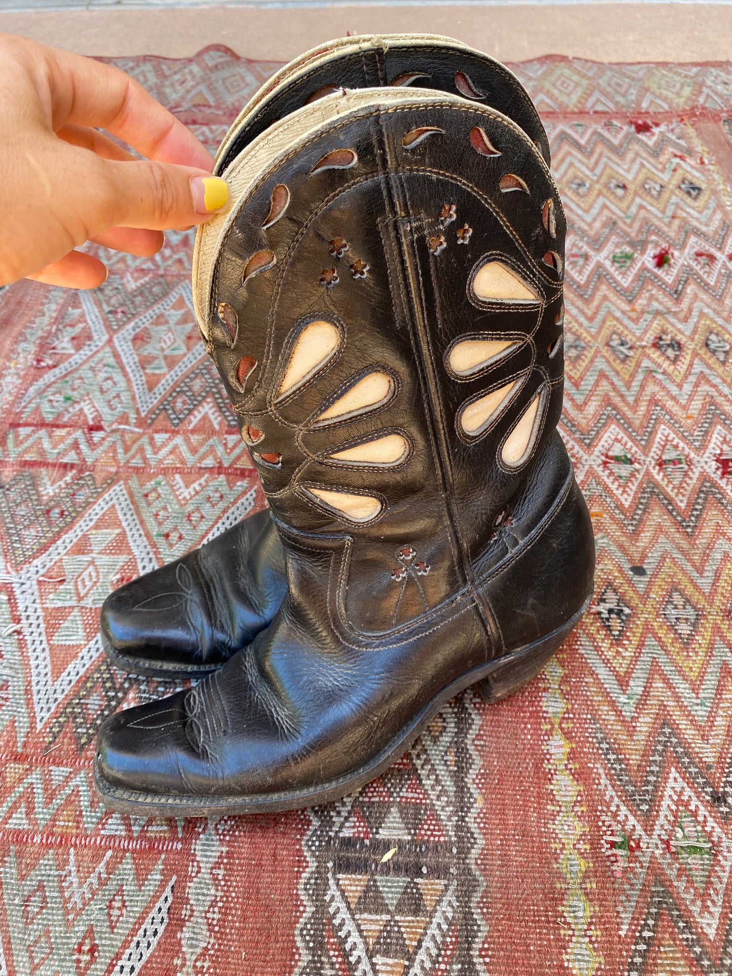 1940s Black Inlay Pee Wee Cowboy Boots- 7/7.5