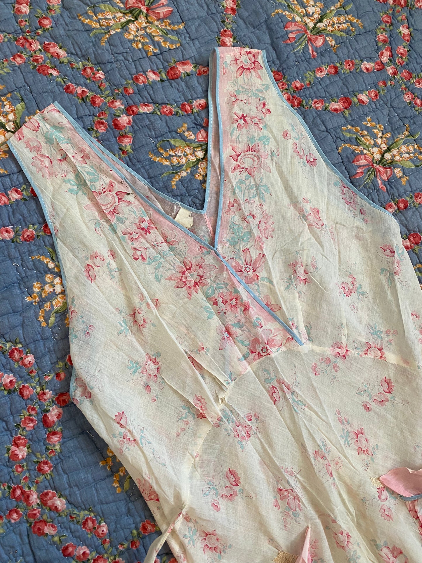 1930s Floral Cotton Gauze Bias Cut Maxi Dress- M/L