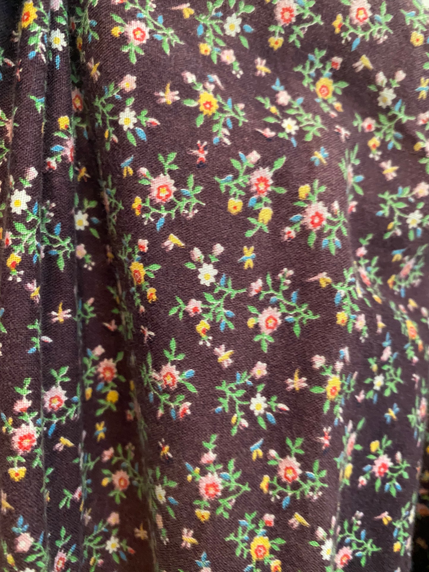 70s Black Calico Peasant Dress- M