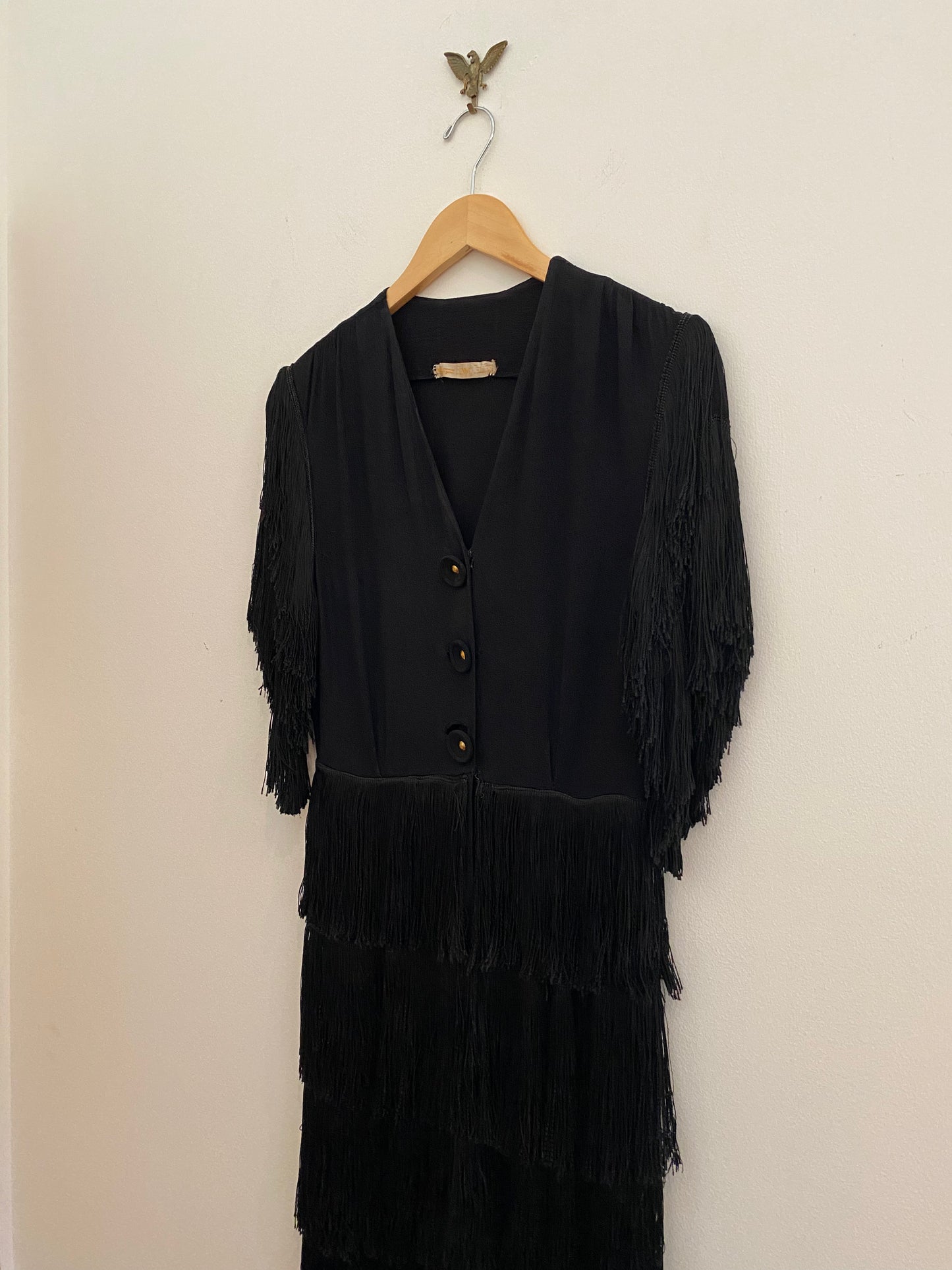 1940s Rayon Crepe Fringe Dress- 6/8