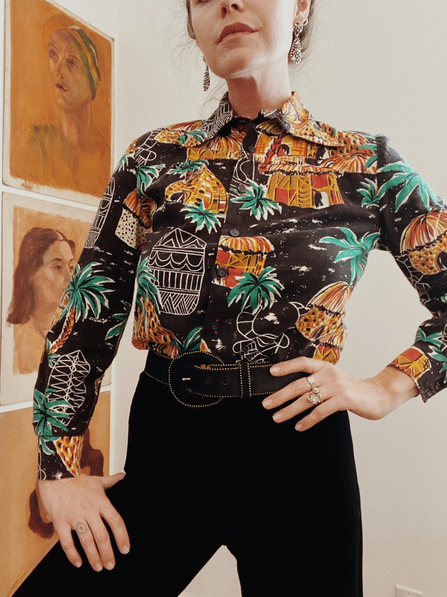 1960s Novelty Polynesian Cotton Top- S/M