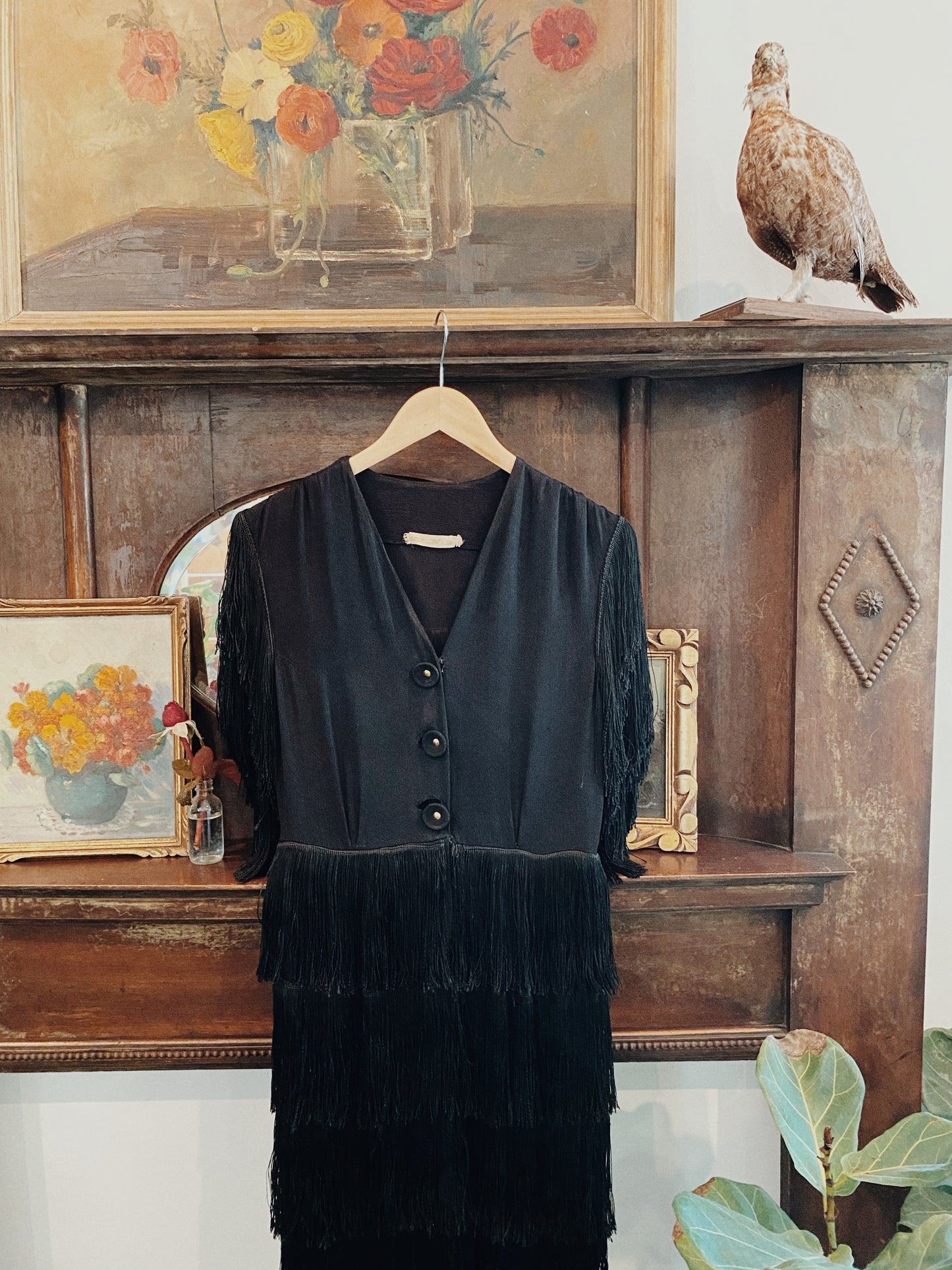 1940s Rayon Crepe Fringe Dress- 6/8