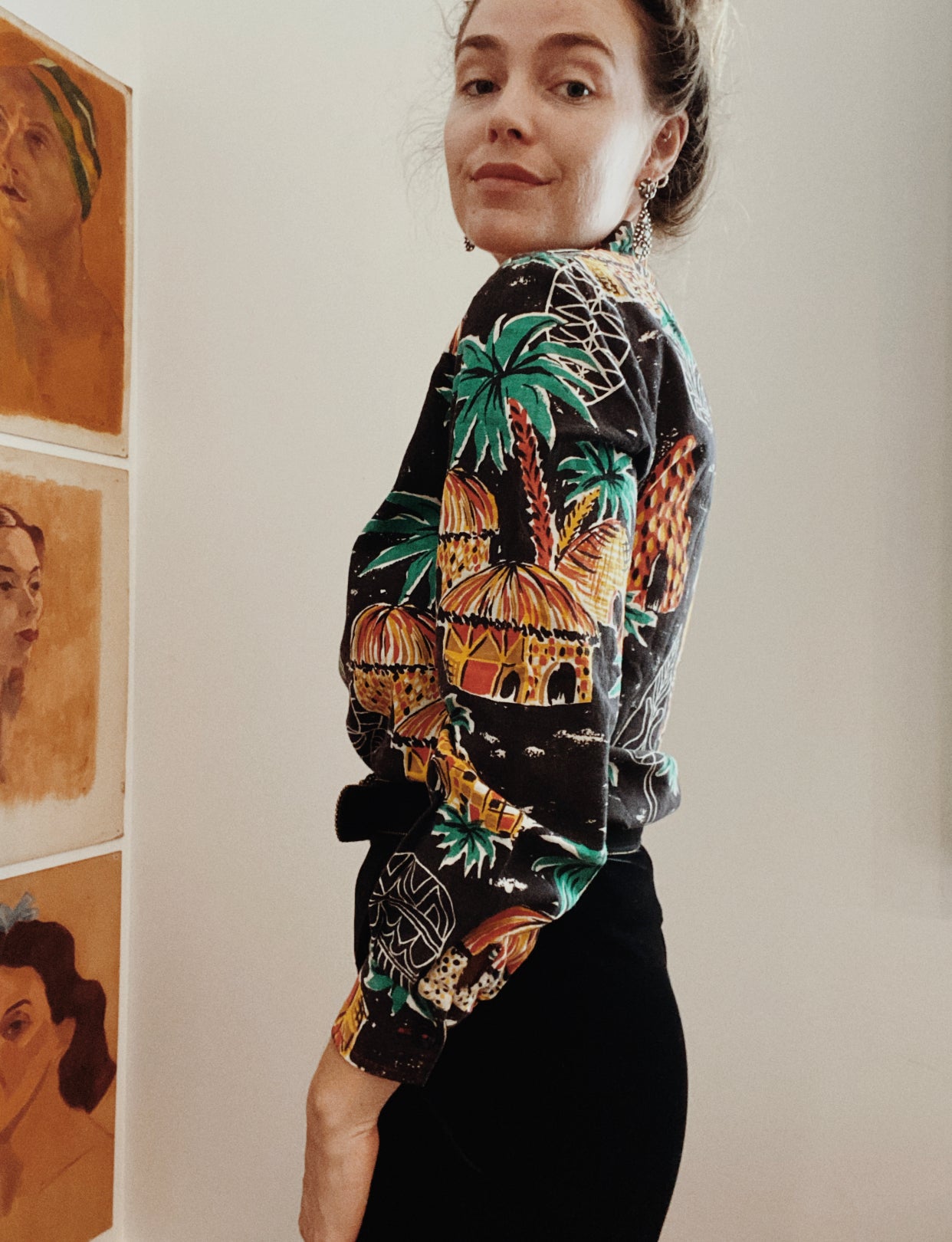 1960s Novelty Polynesian Cotton Top- S/M