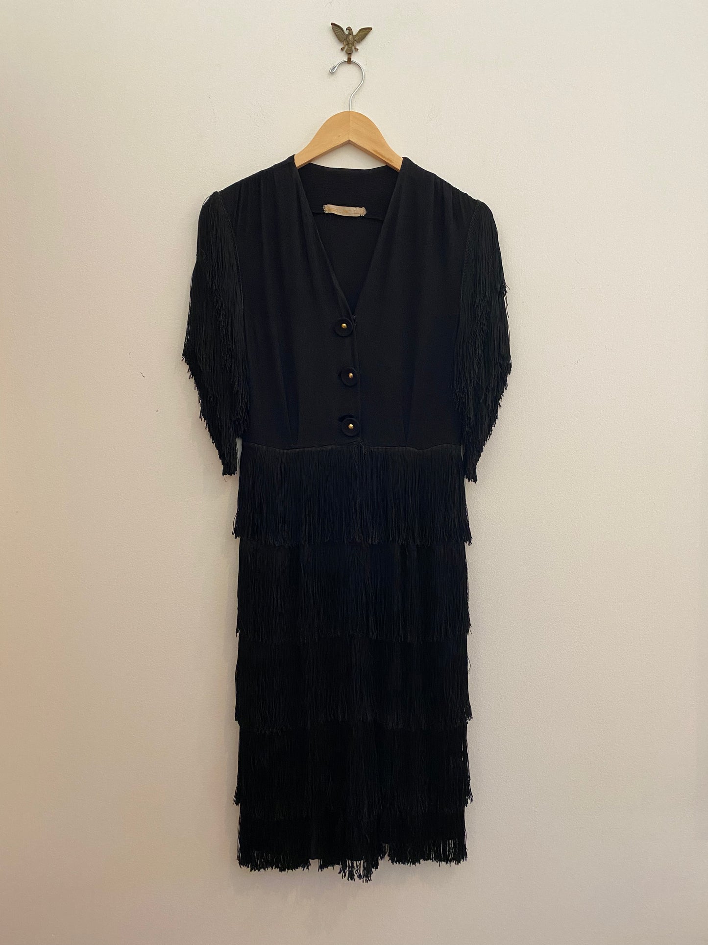 1940s Rayon Crepe Fringe Dress- 6/8
