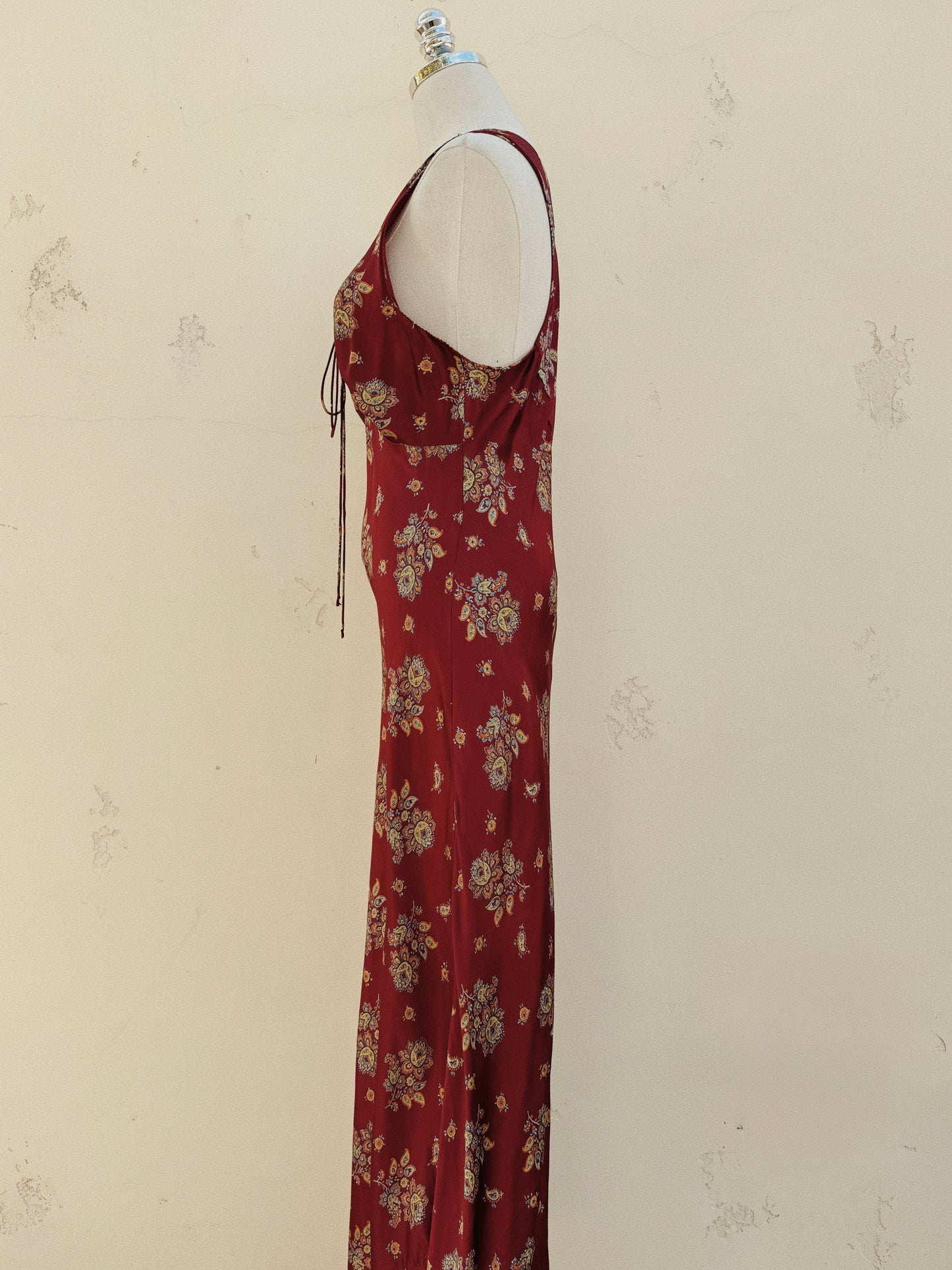 1940s Cabernet Paisley Silk Printed Slip Dress- M
