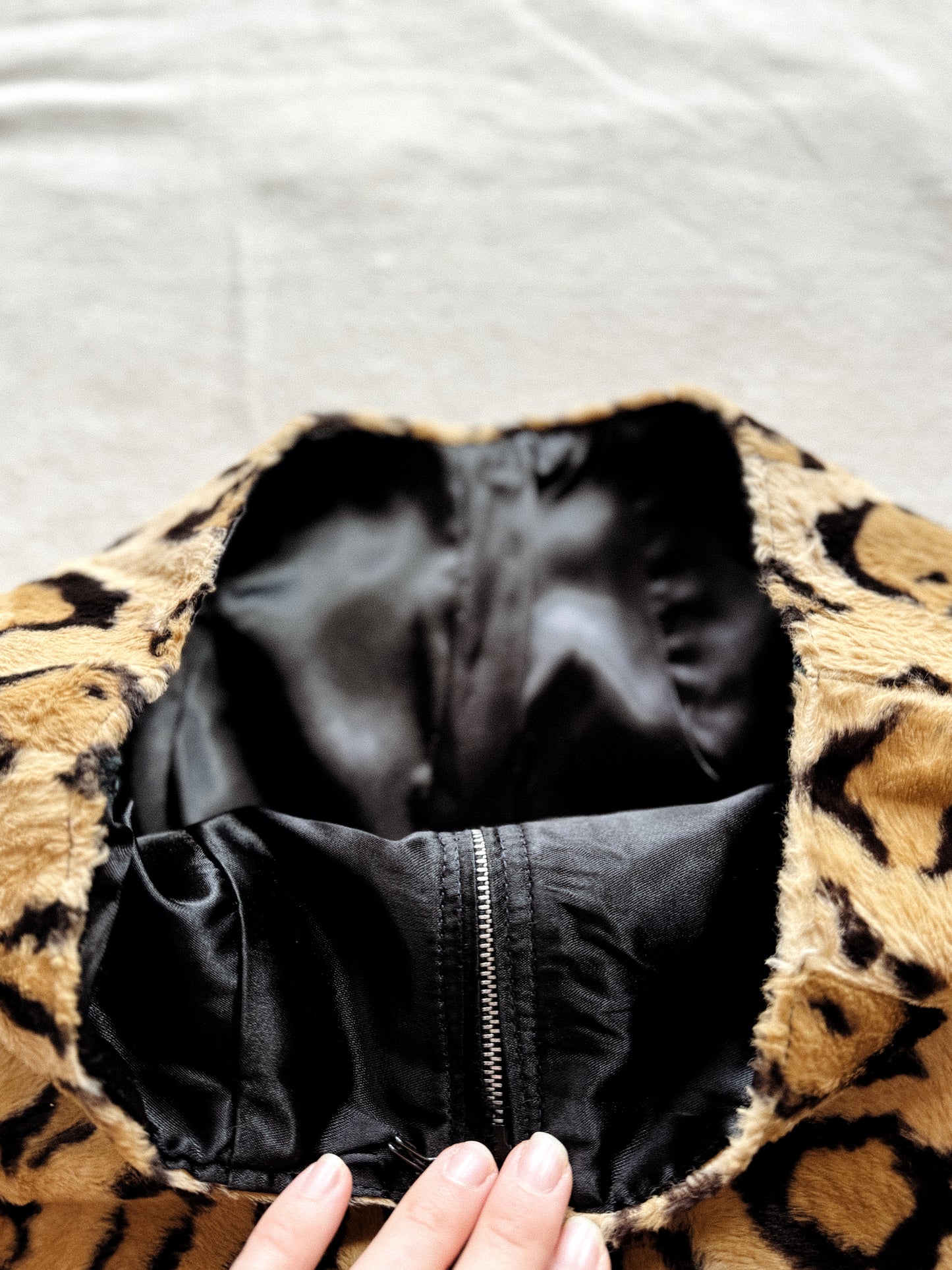 1950s Rare Leopard Faux Fur Short Ensemble w/ Brass Studs- S-S/M