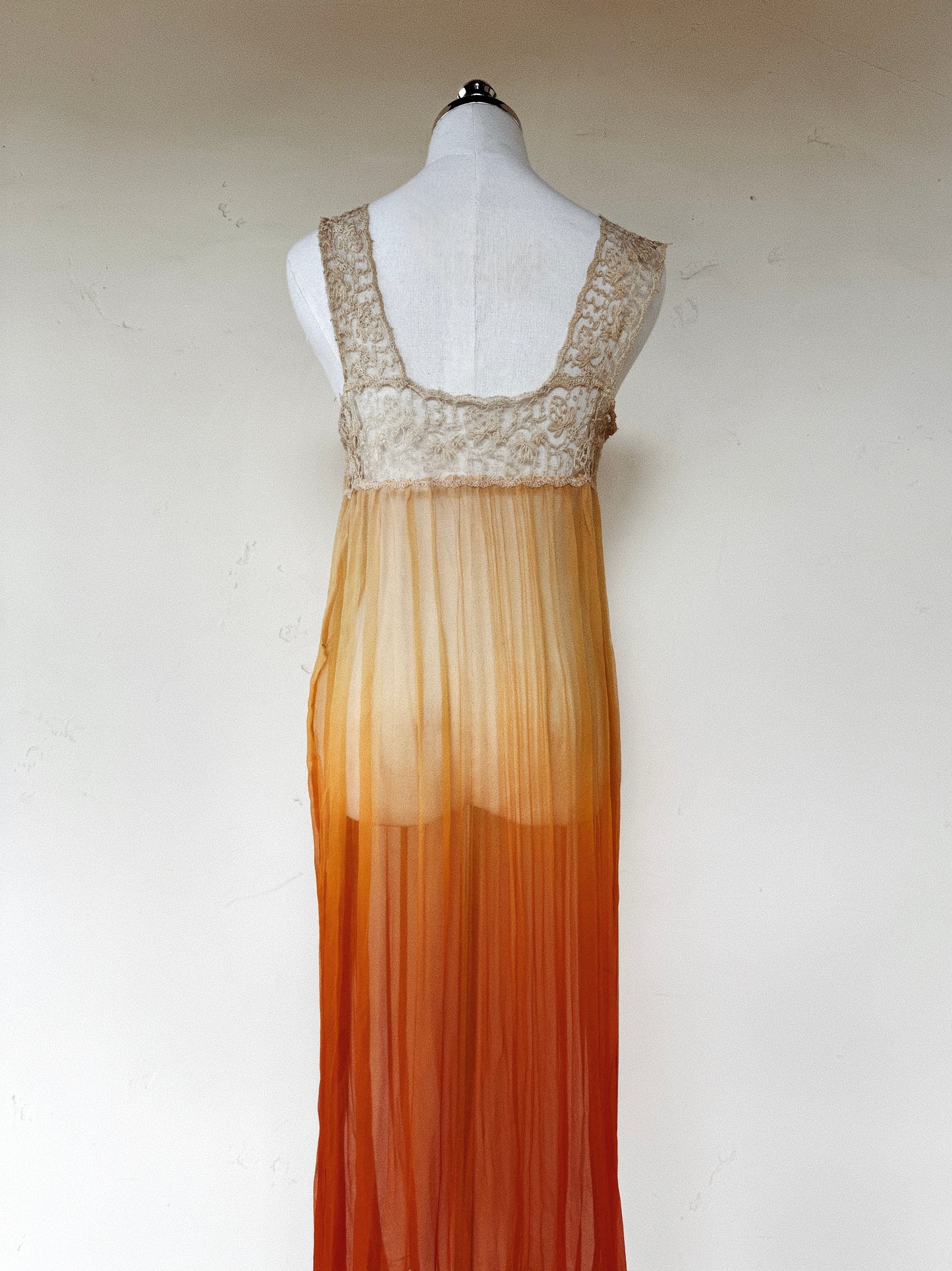 1920s Radiant Orange Ombré Silk Chiffon Ensemble- S/M