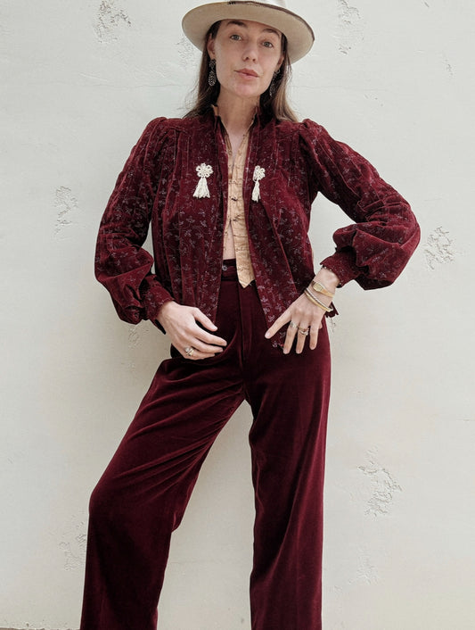 1990s YSL Burgundy Velvet Trousers- S/M