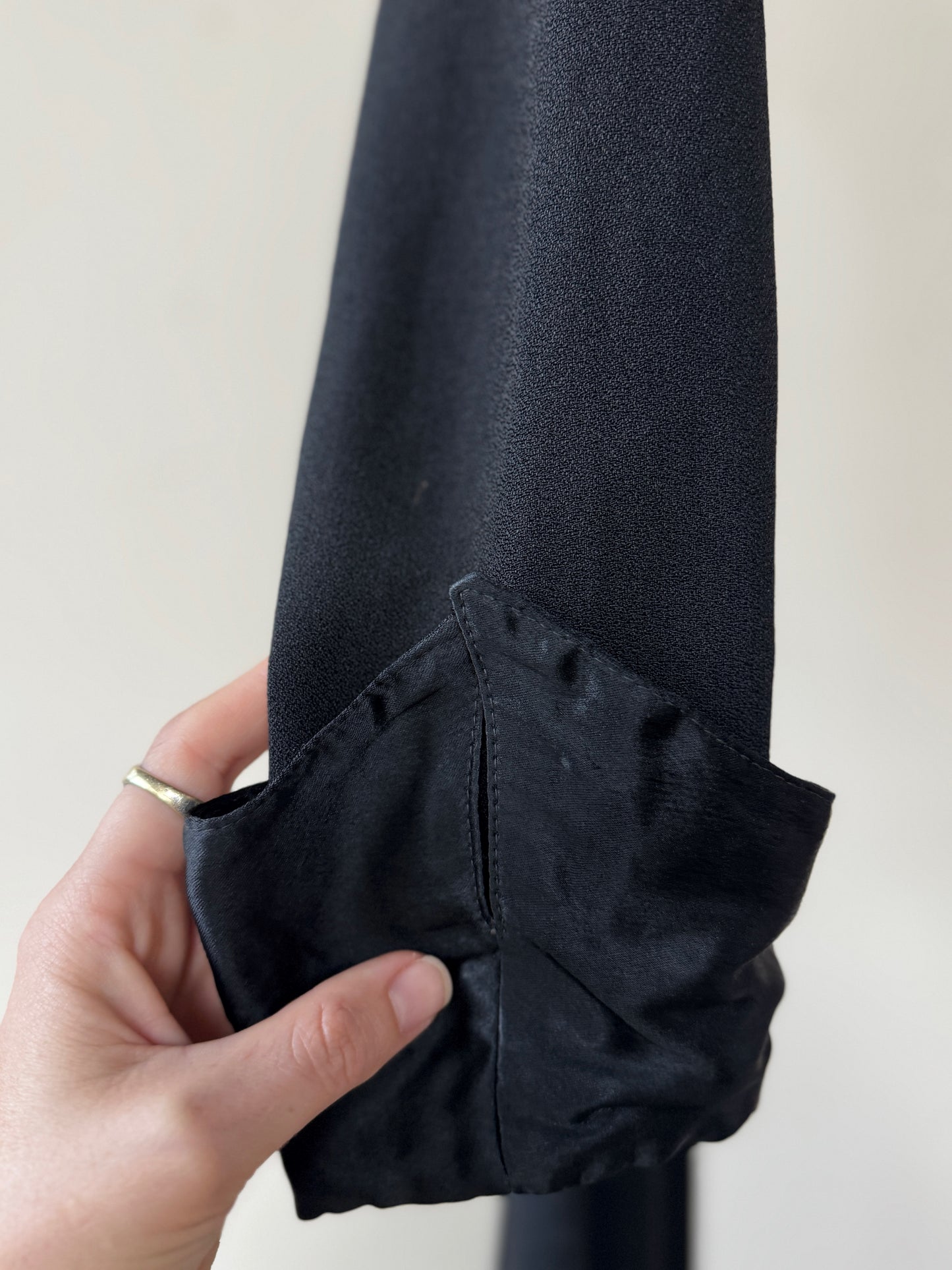 1970s Ossie Clark Black Moss Crepe Dress- S