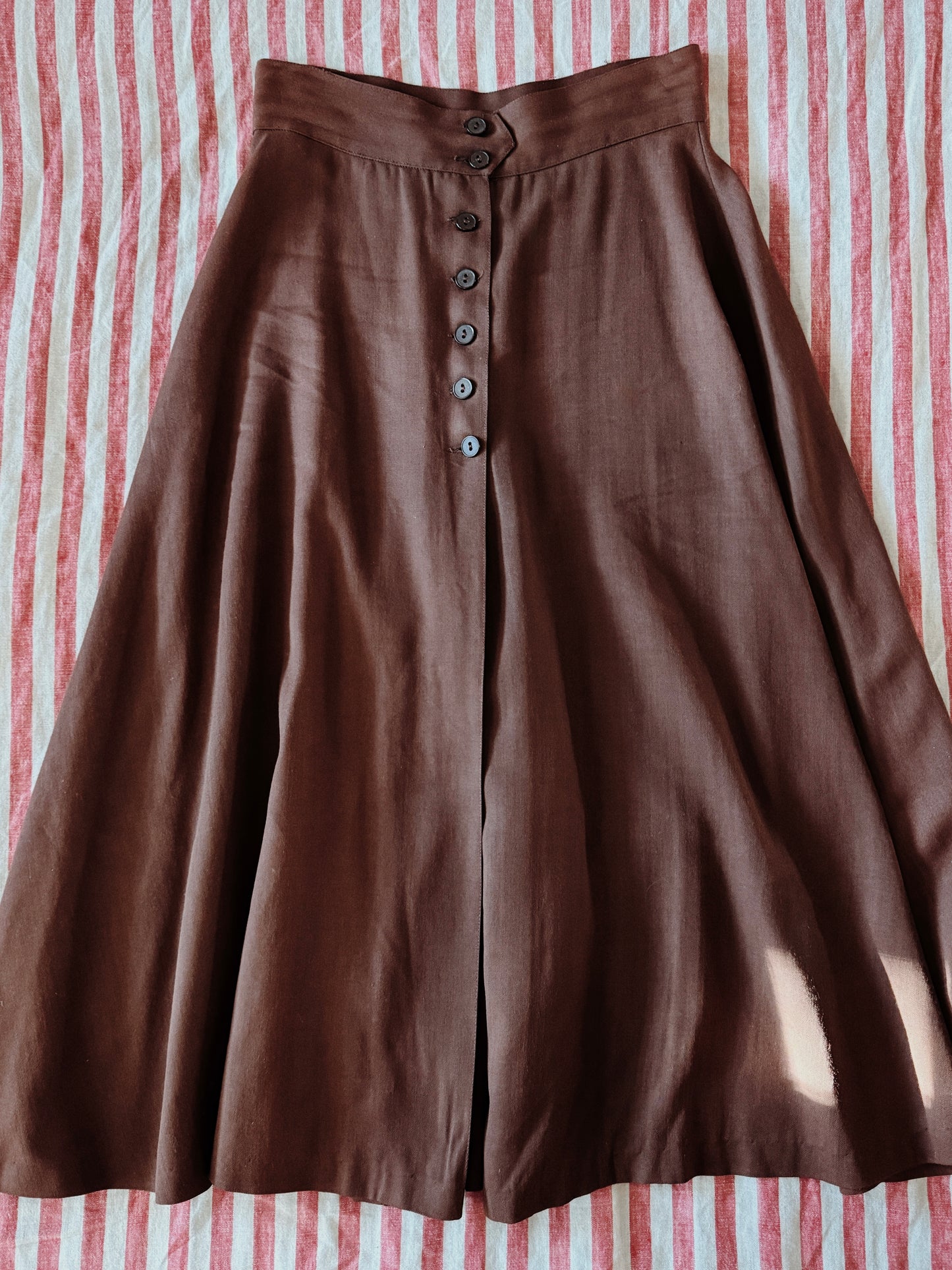 1940s Brown Rayon Gabardine Split Skirt Culotte Pants- S/M