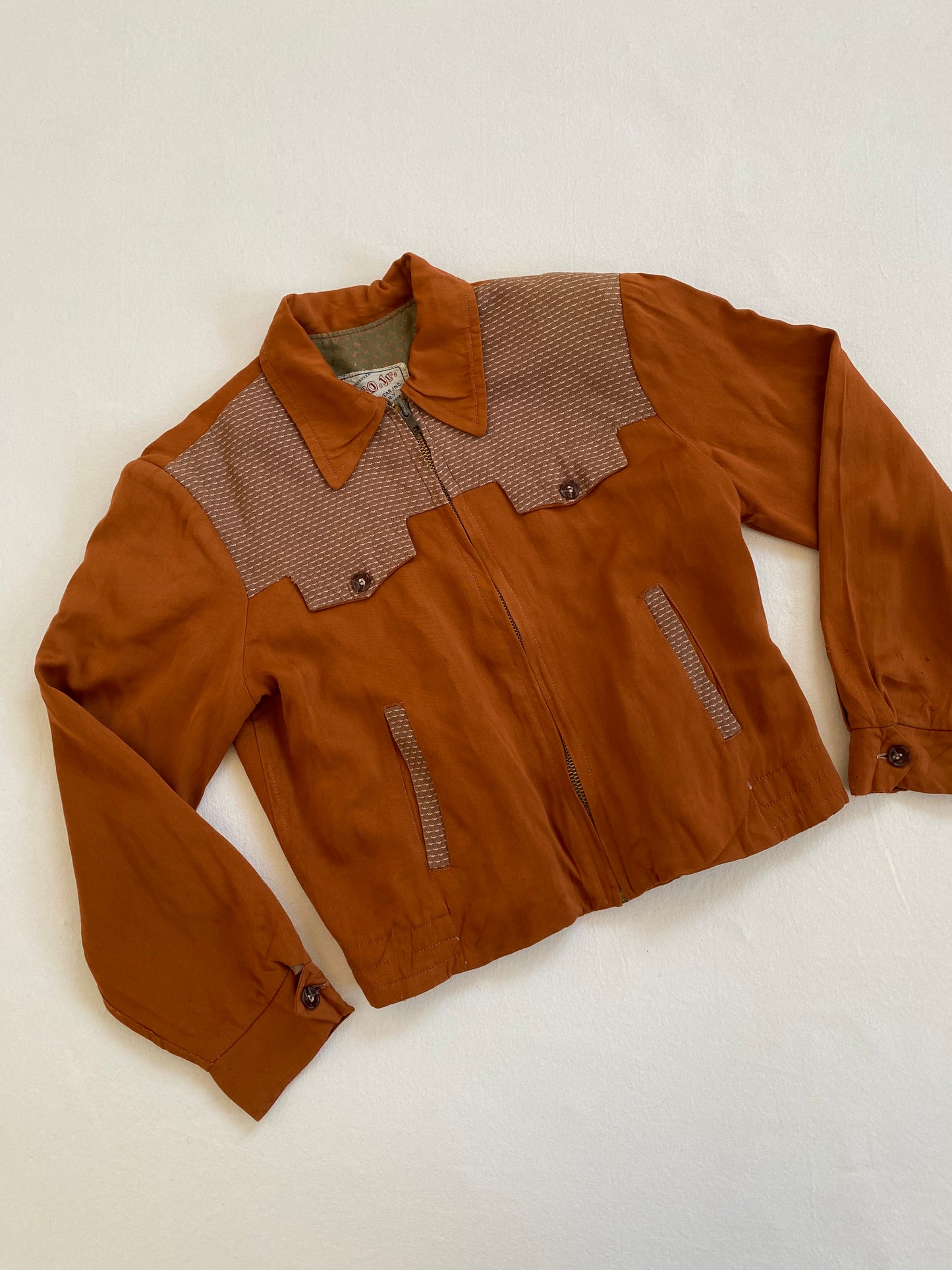 1950s Burnt Orange Gabardine Two Tone Cropped Ricky Jacket- XS/S