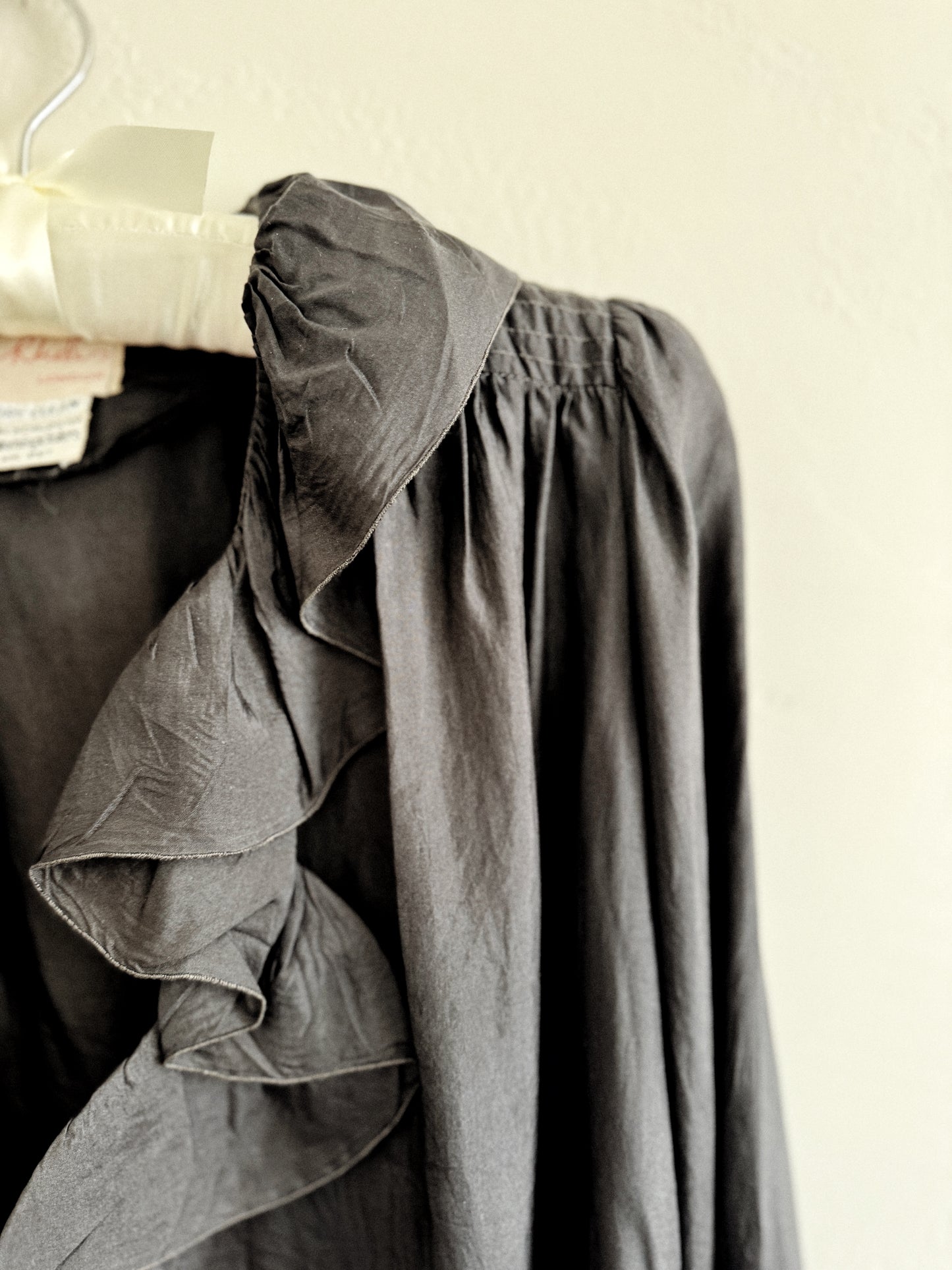 1970s Zandra Rhodes Black Silk Ruffled Tunic Blouse- S-S/M
