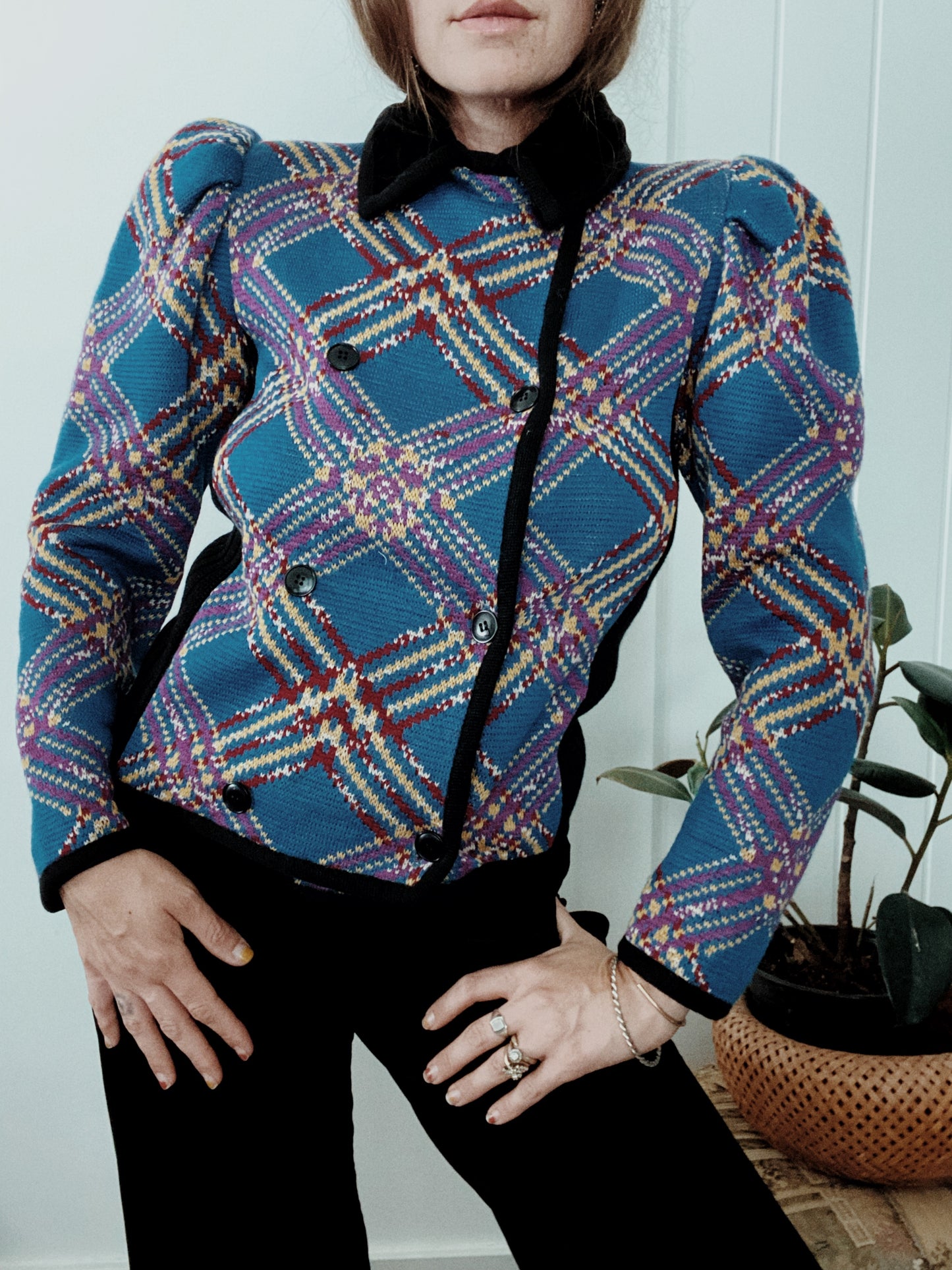 1980s Saint Laurent Rive Gauche Knit Puffed Sleeve Jacket- M/L