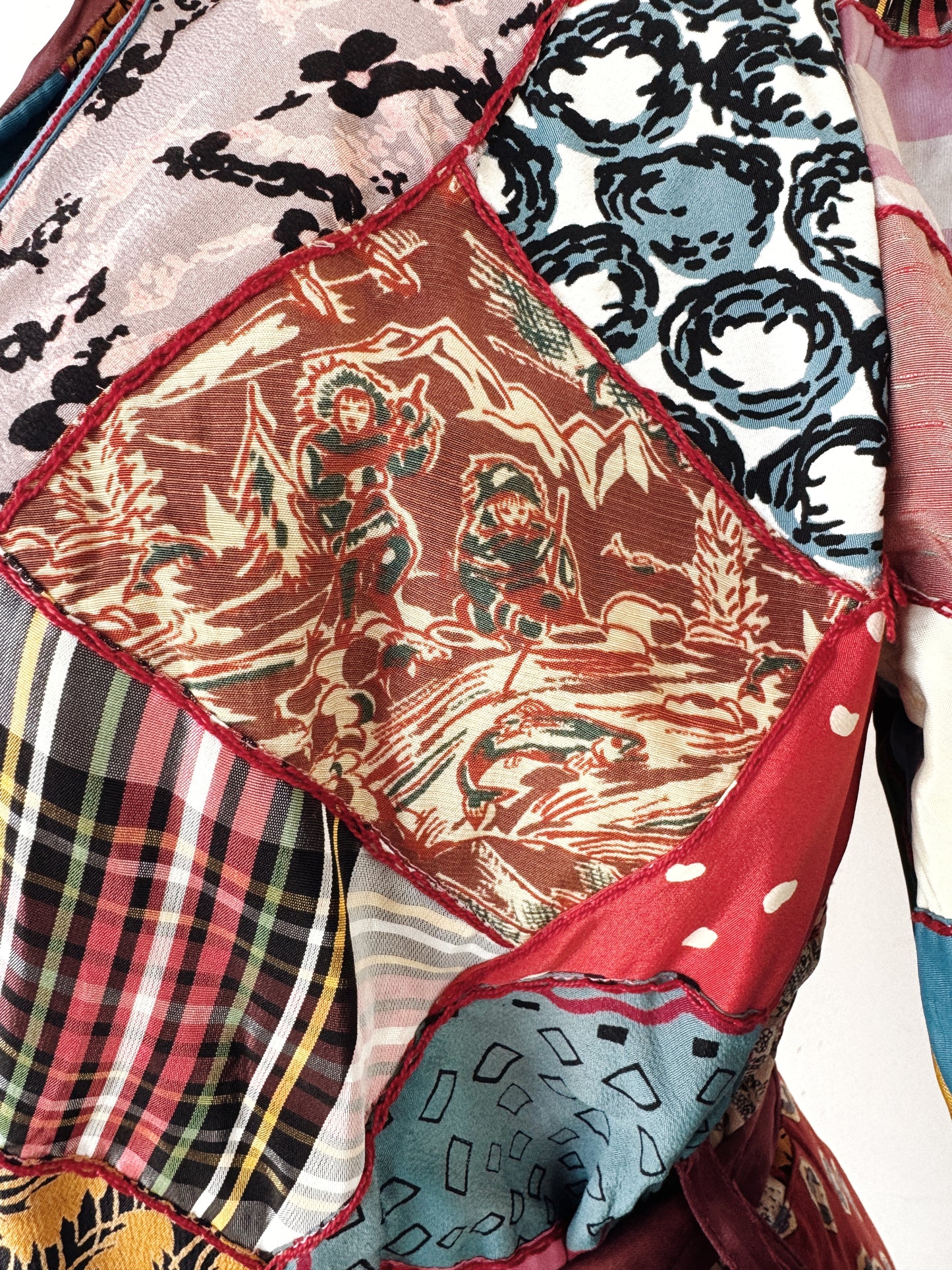 1940s Crazy Quilt Dressing w/ Rayon Patches- S/M-M