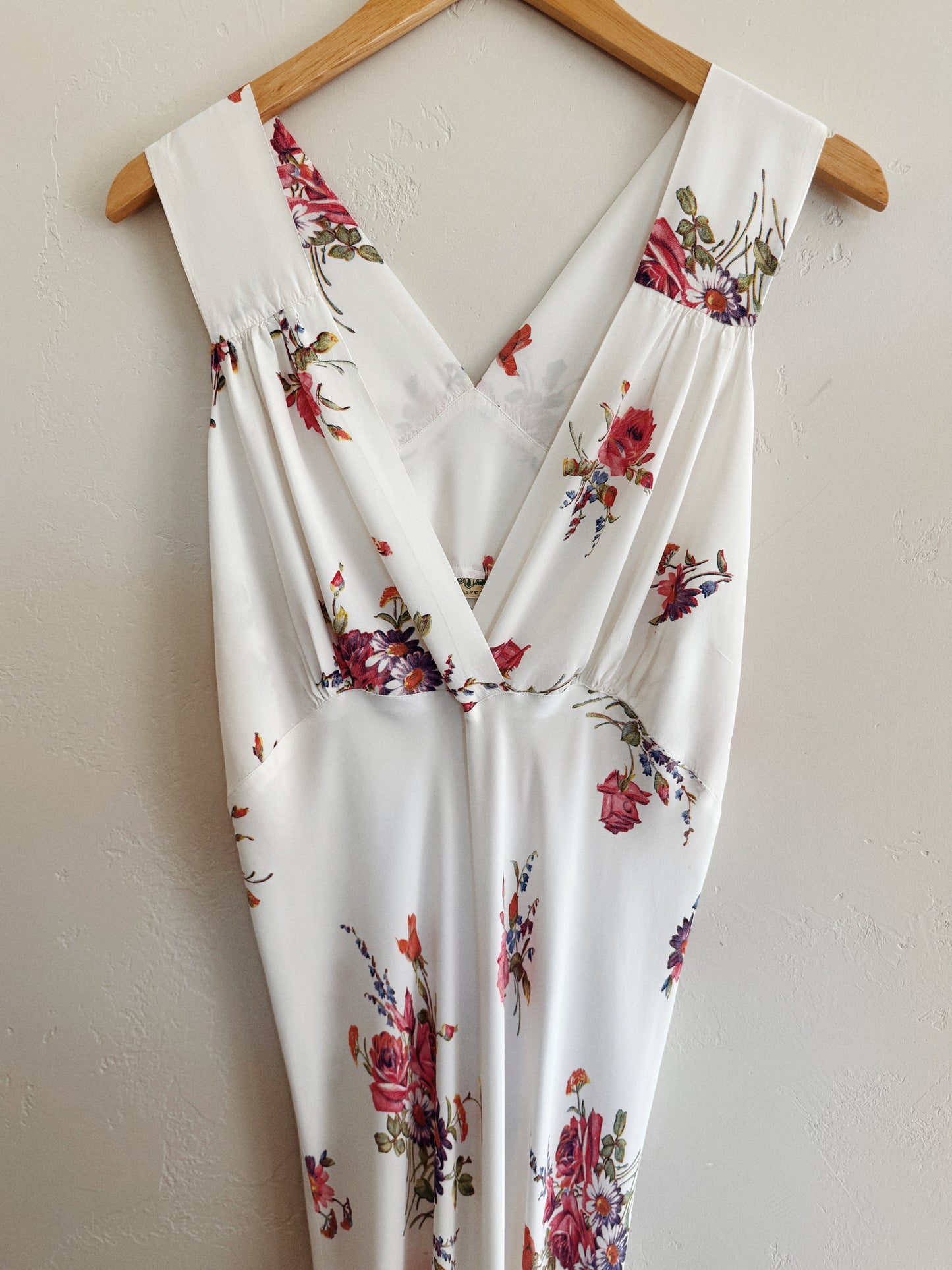 1940s White Cold Rayon Floral Razor Back Slip Dress- L
