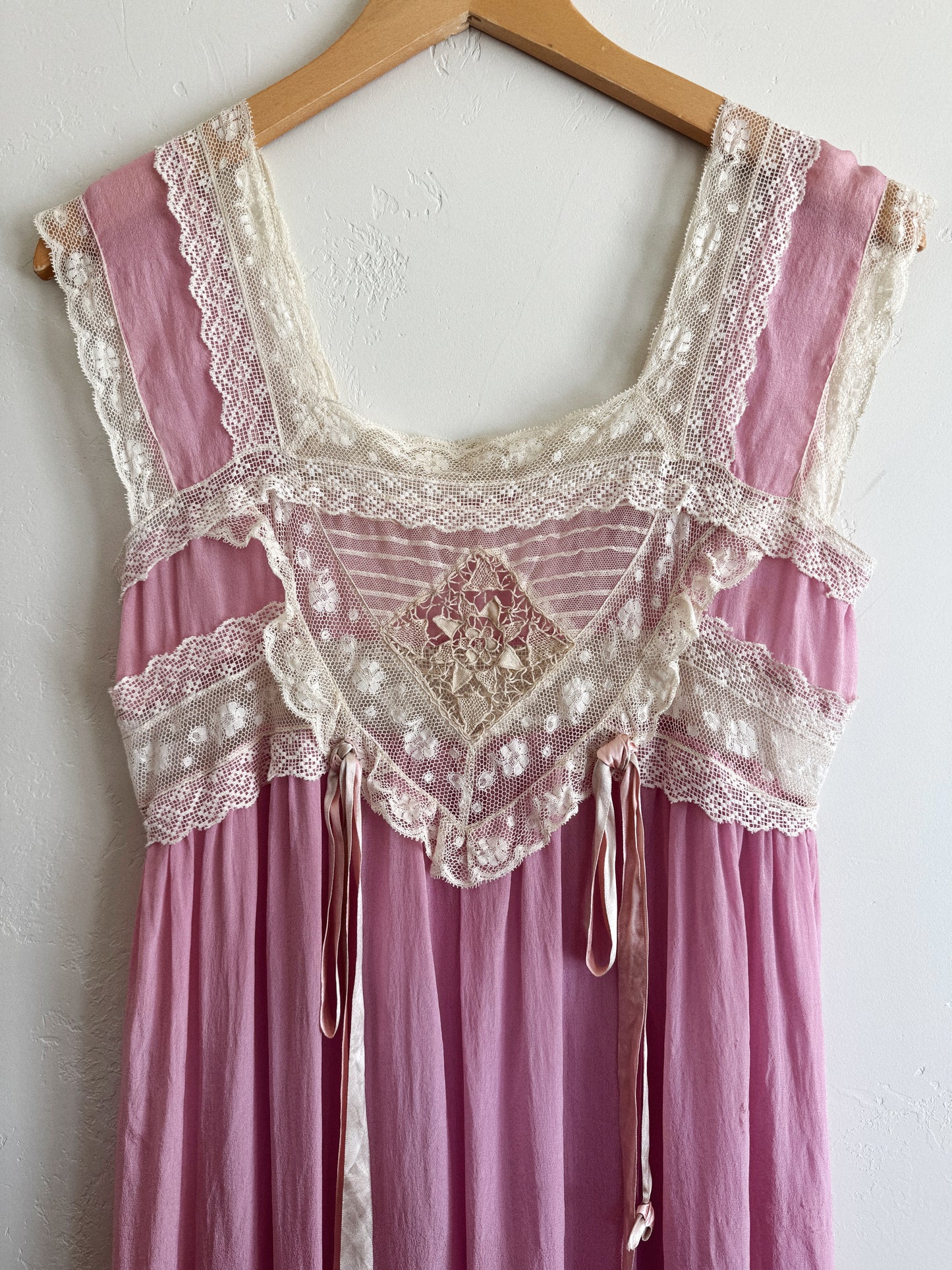Edwardian Lavender Silk + Lace Nightgown Dress- S/M