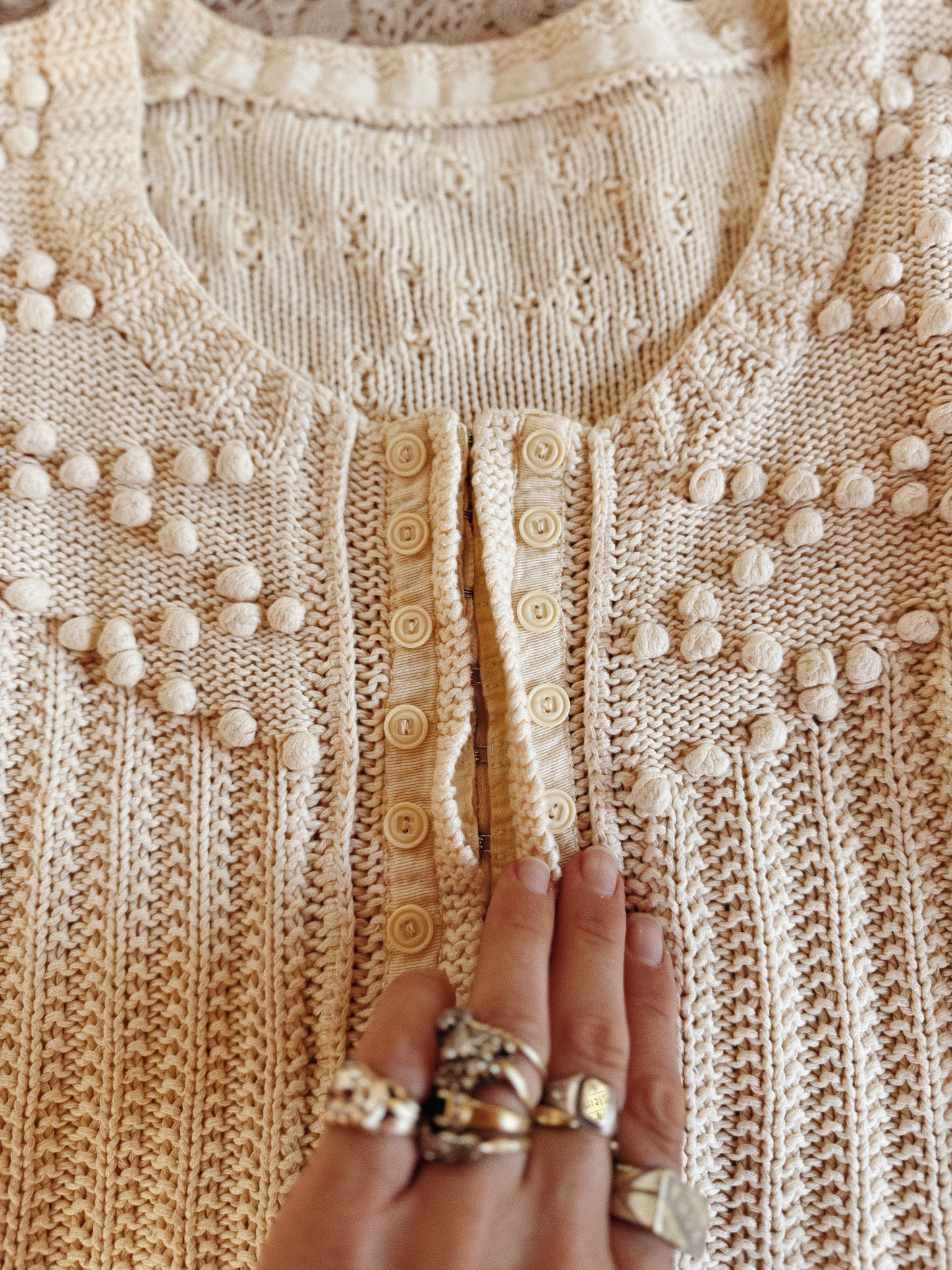 1930s/40s Cream Cropped Knit Top w/ Eyelet Closures + Bon Bons- S/M-M