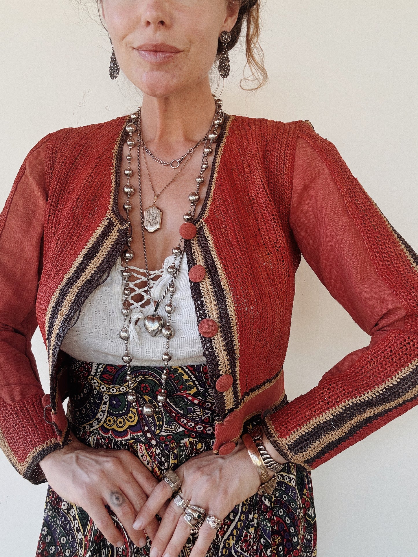 1930s Rattan + Linen Saks Fifth Avenue Cropped Summer Jacket- S/M