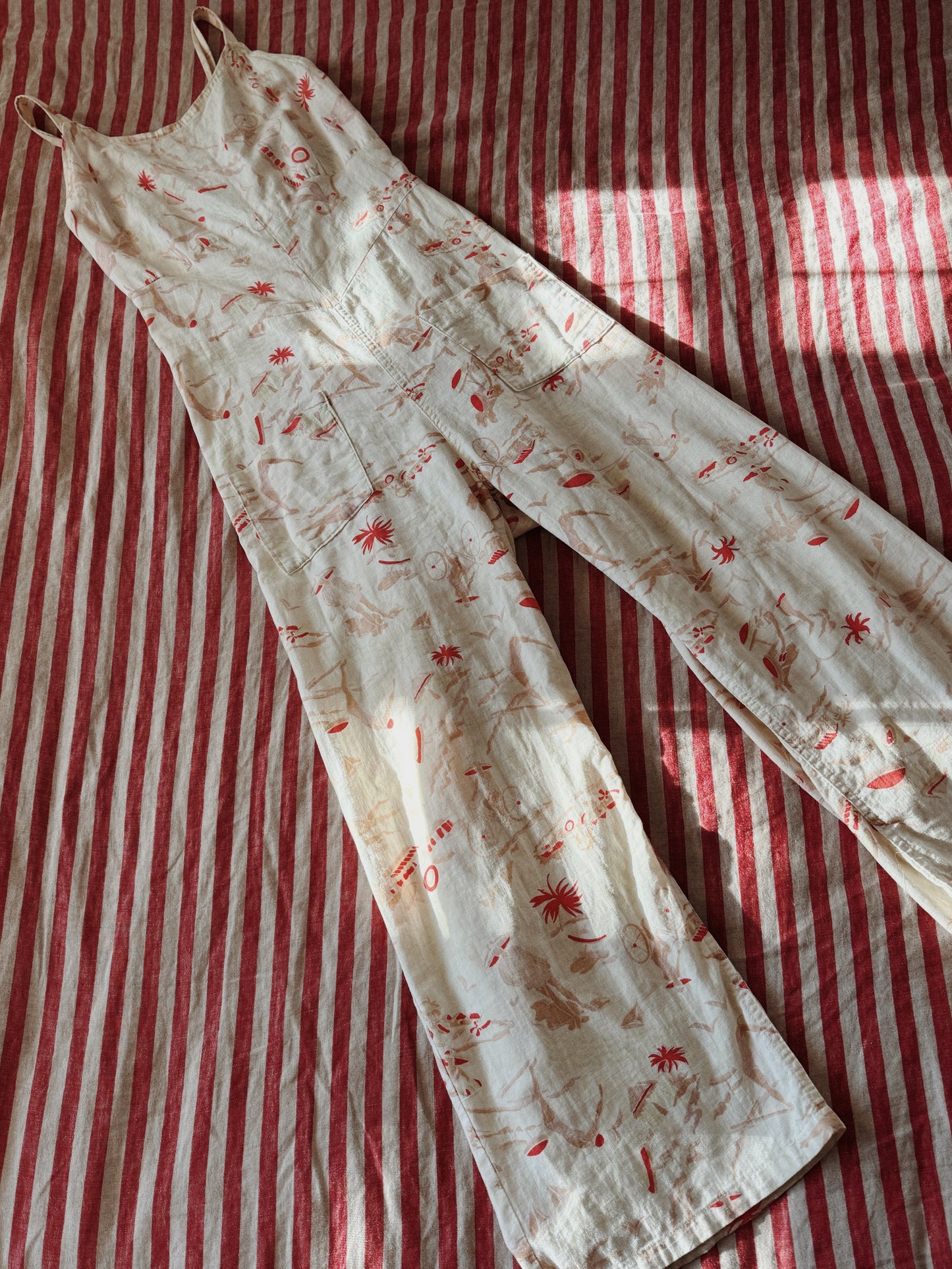 1930s Novelty Summertime Print Beach Pajama Jumpsuit- M