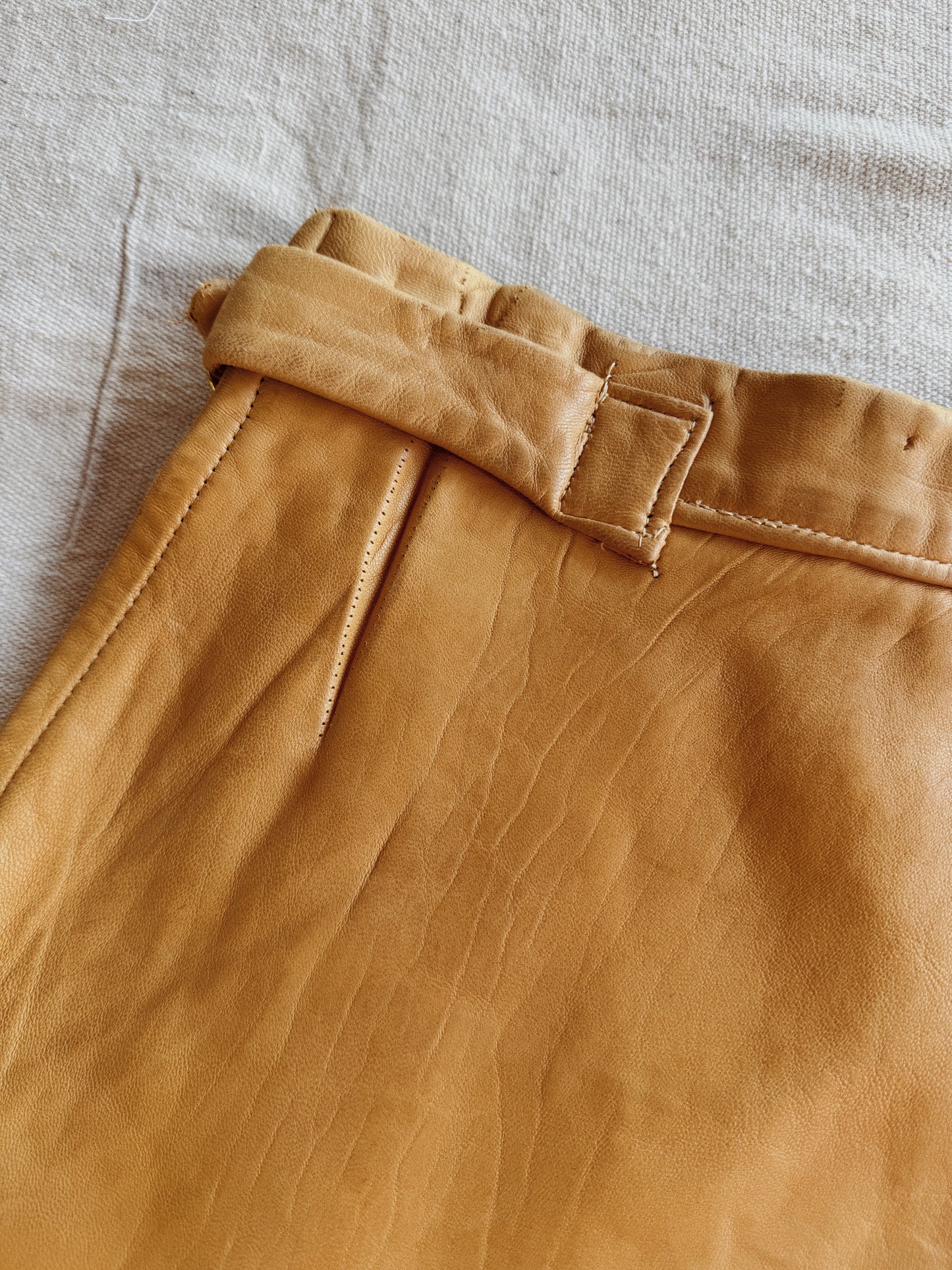 1930s/40s Hand Painted Buckskin Leather Western Skirt w/ Chain Zips + Side Cinches- M-M/L