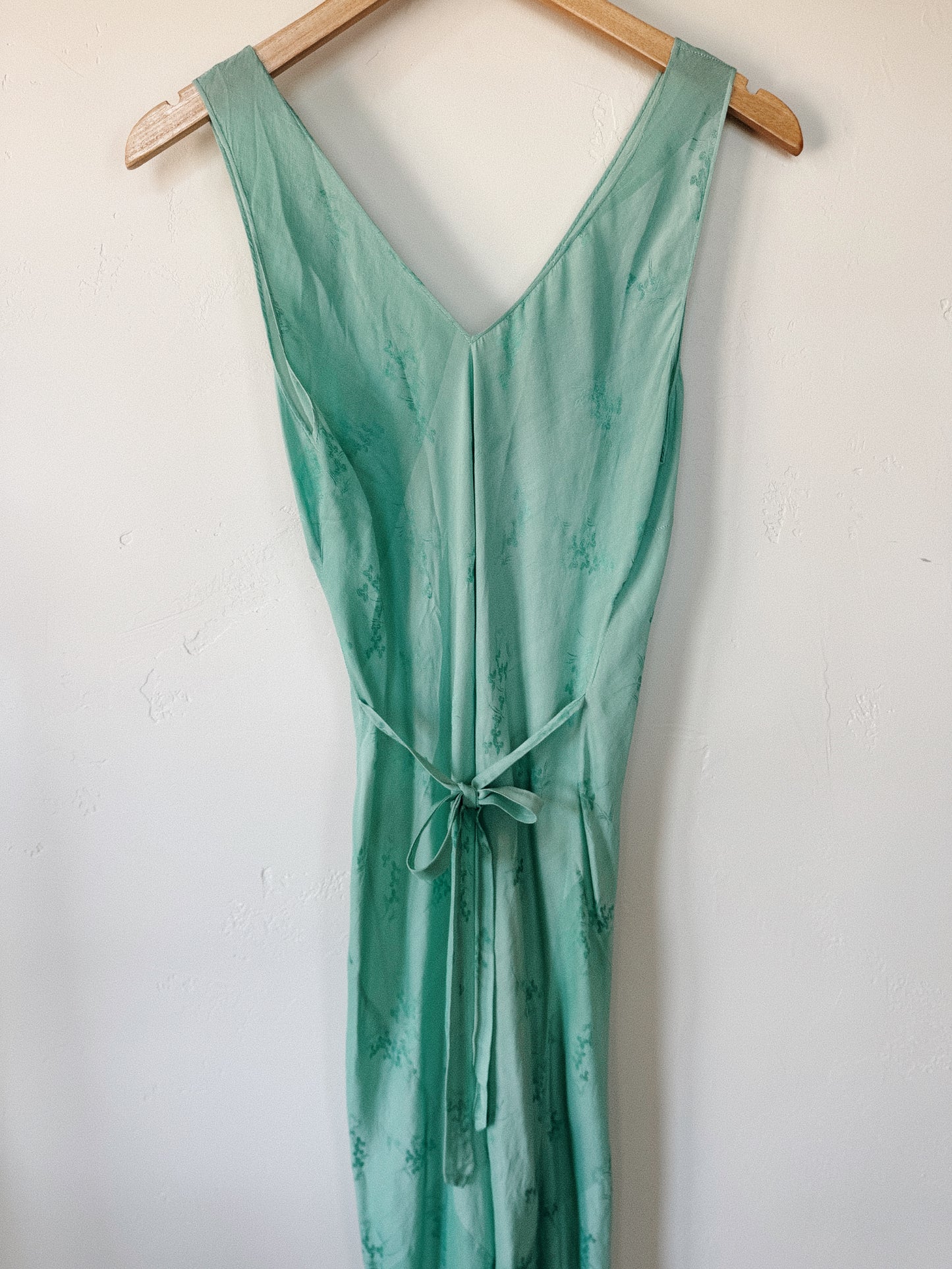 1930s Aquamarine Silk Floral Jacquard Slip Dress- S/M-M