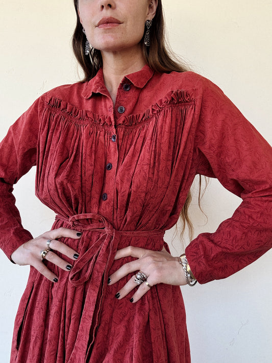 Antique 1800s Red Oak Leaf Wrapper Dress