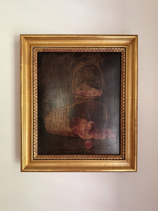 1940s Baskets of Raspberries Still Life Oil Painting- 12 x 14”