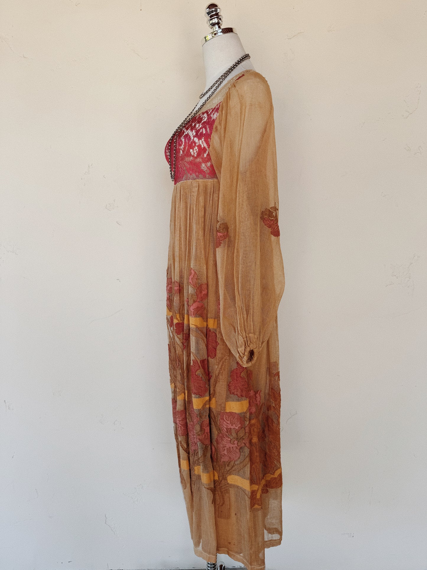 1970s Rare Catherine Buckley Lace + Iris Net Peasant Dress- XS-S